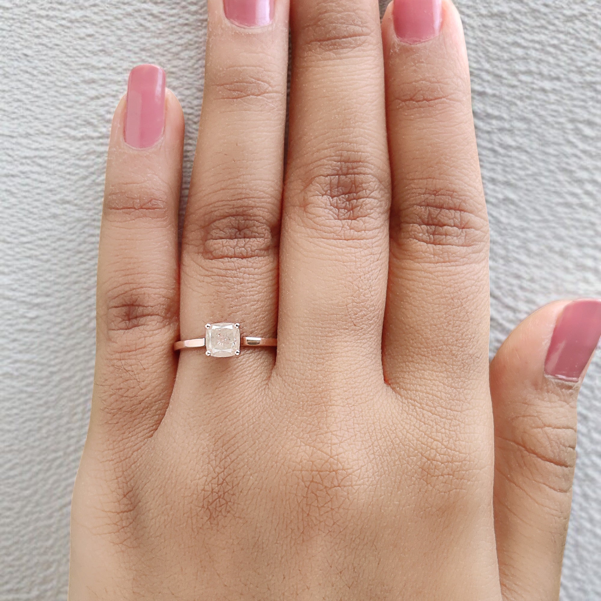 Cushion Cut Grey Color Diamond Ring 1.06 Ct 5.20 MM Cushion Diamond Ring 14K Solid Rose Gold Silver Engagement Ring Gift For Her QL5910