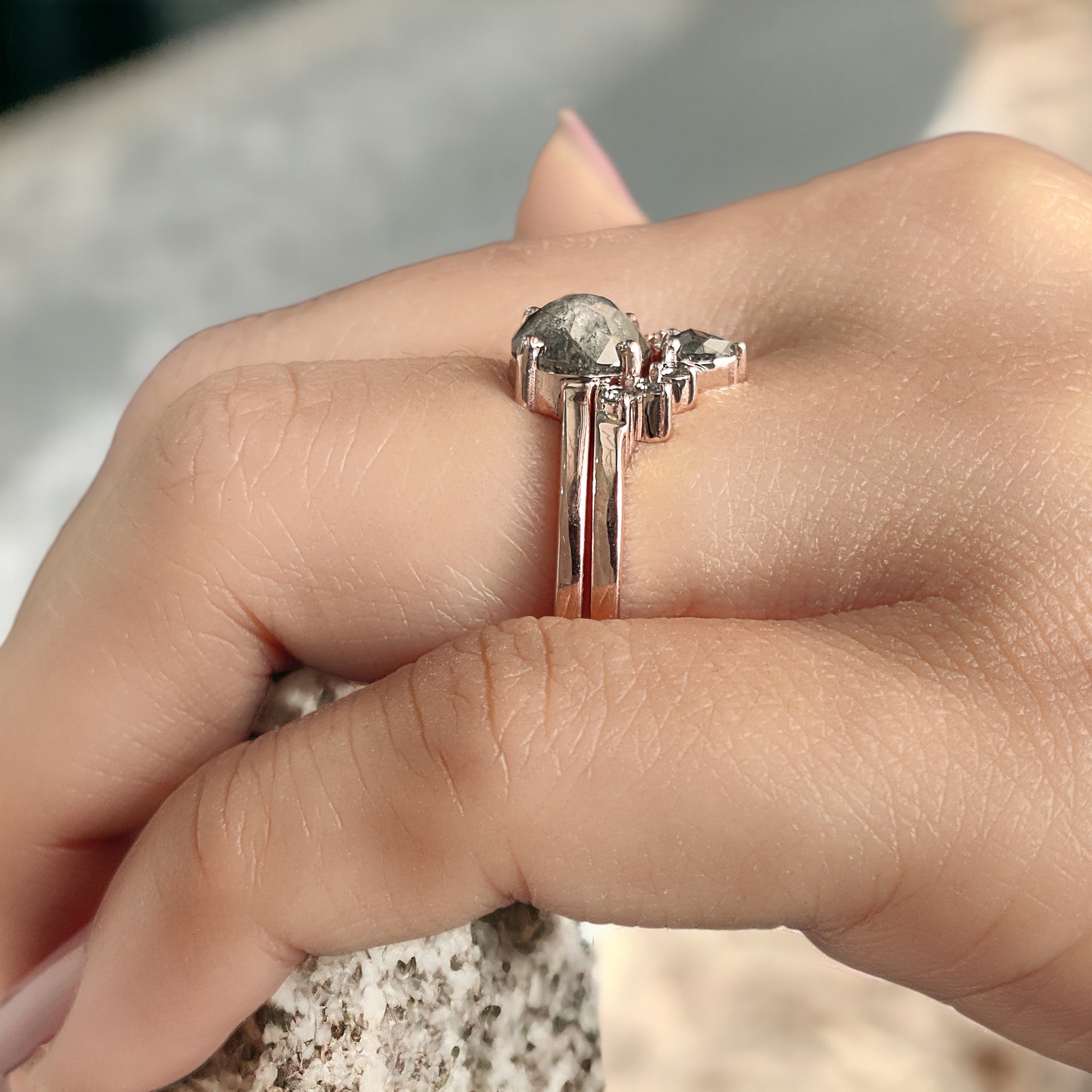 Round Rose Cut Salt And Pepper Diamond Ring 1.71 Ct 7.20 MM Diamond Ring 14K Solid Rose Gold Silver Engagement Ring Gift For Her QL1198