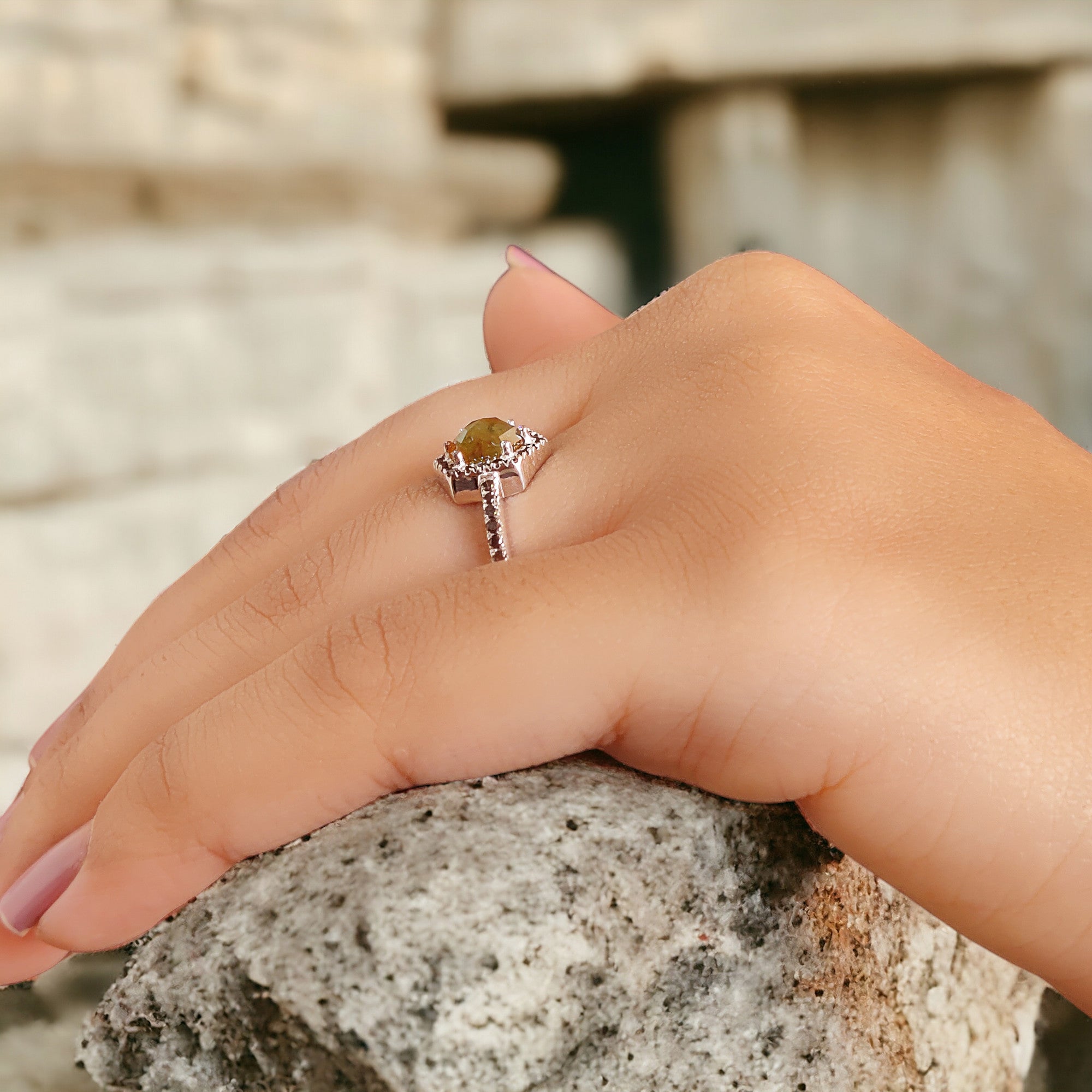 Hexagon Cut Yellow Color Diamond Ring 1.17 Ct 6.84 MM Hexagon Cut Diamond Ring 14K White Gold Silver Engagement Ring Gift For Her QL2220