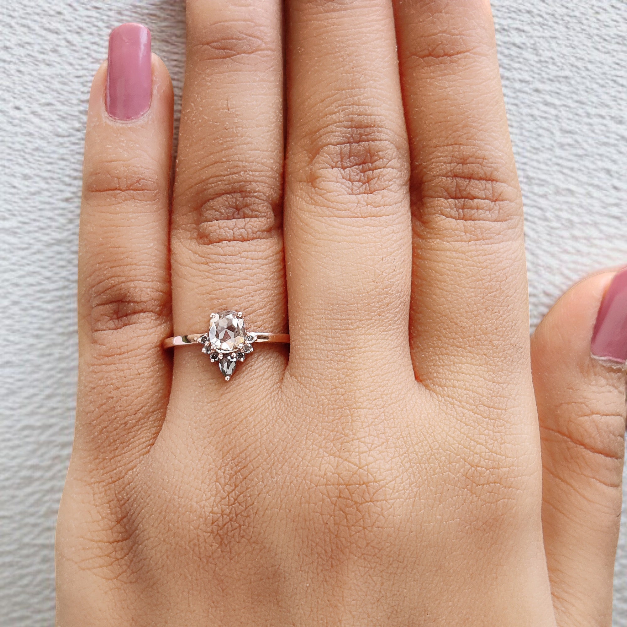 Cushion Cut Salt And Pepper Diamond Ring 0.81 Ct 5.62 MM Cushion Diamond Ring 14K Solid Rose Gold Silver Engagement Ring Gift For Her QL9308