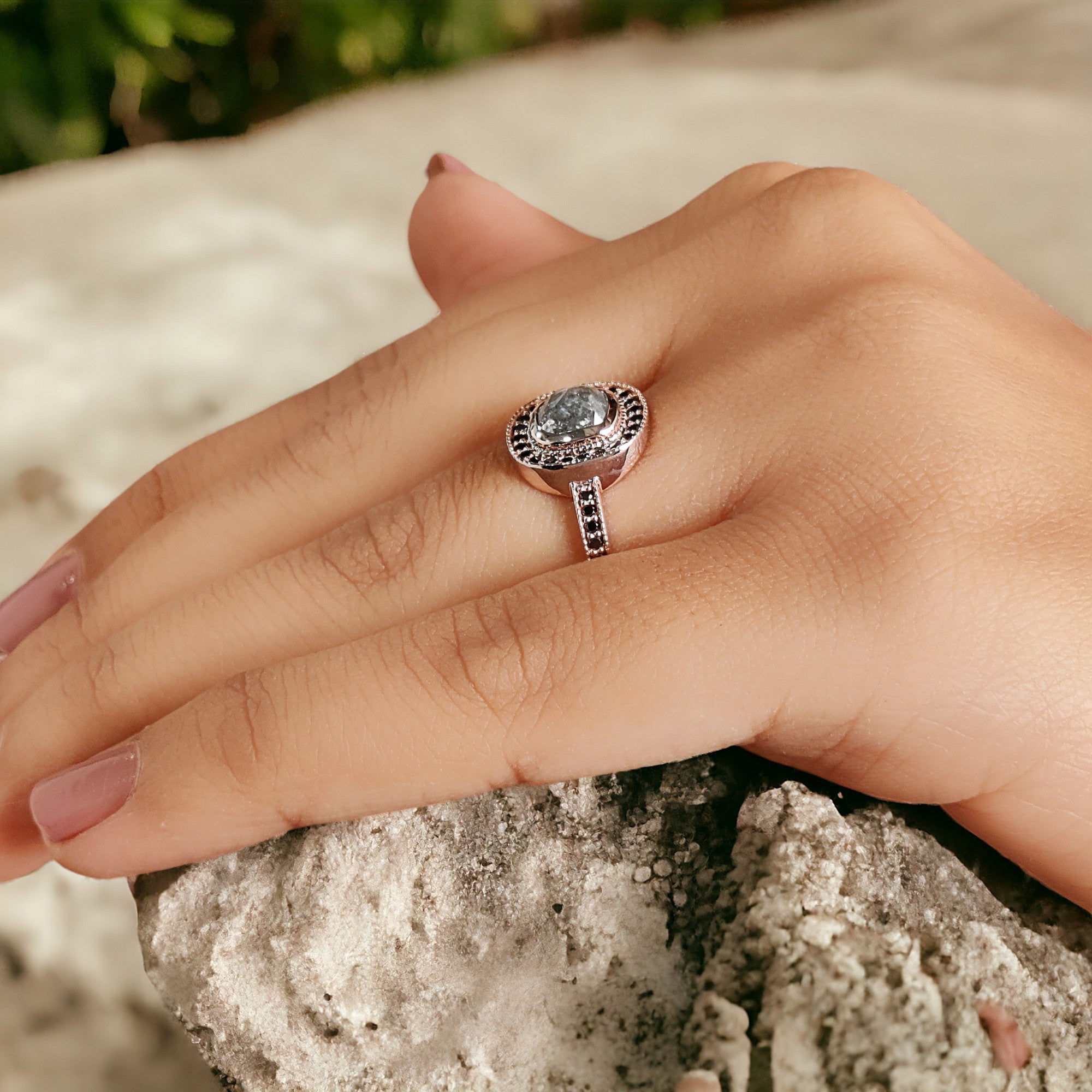 Cushion Cut Grey Color Diamond Ring 1.17 Ct 5.80 MM Cushion Diamond Ring 14K Solid Rose Gold Silver Engagement Ring Gift For Her QL6180