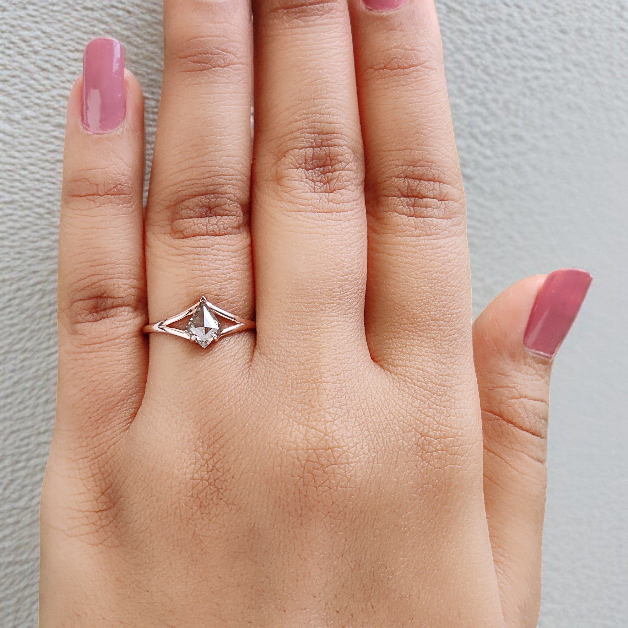 Kite Cut Salt And Pepper Diamond Ring 0.63 Ct 7.48 MM Kite Diamond Ring 14K Solid Rose Gold Silver Kite Engagement Ring Gift For Her QL2041
