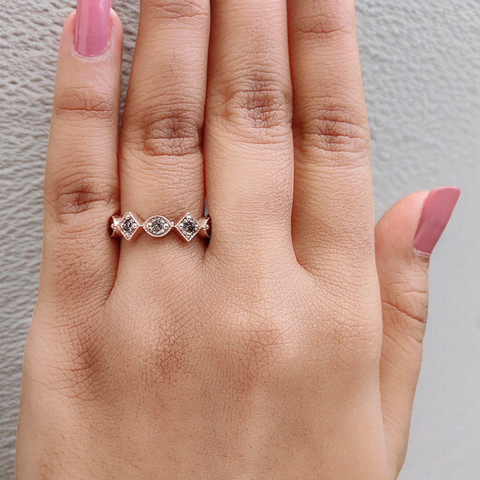 Round Cut Salt And Pepper Diamond Ring 0.81 Ct 3.30 MM Round Diamond Ring 14K Solid Rose Gold Silver Engagement Ring Gift For Her QL1386