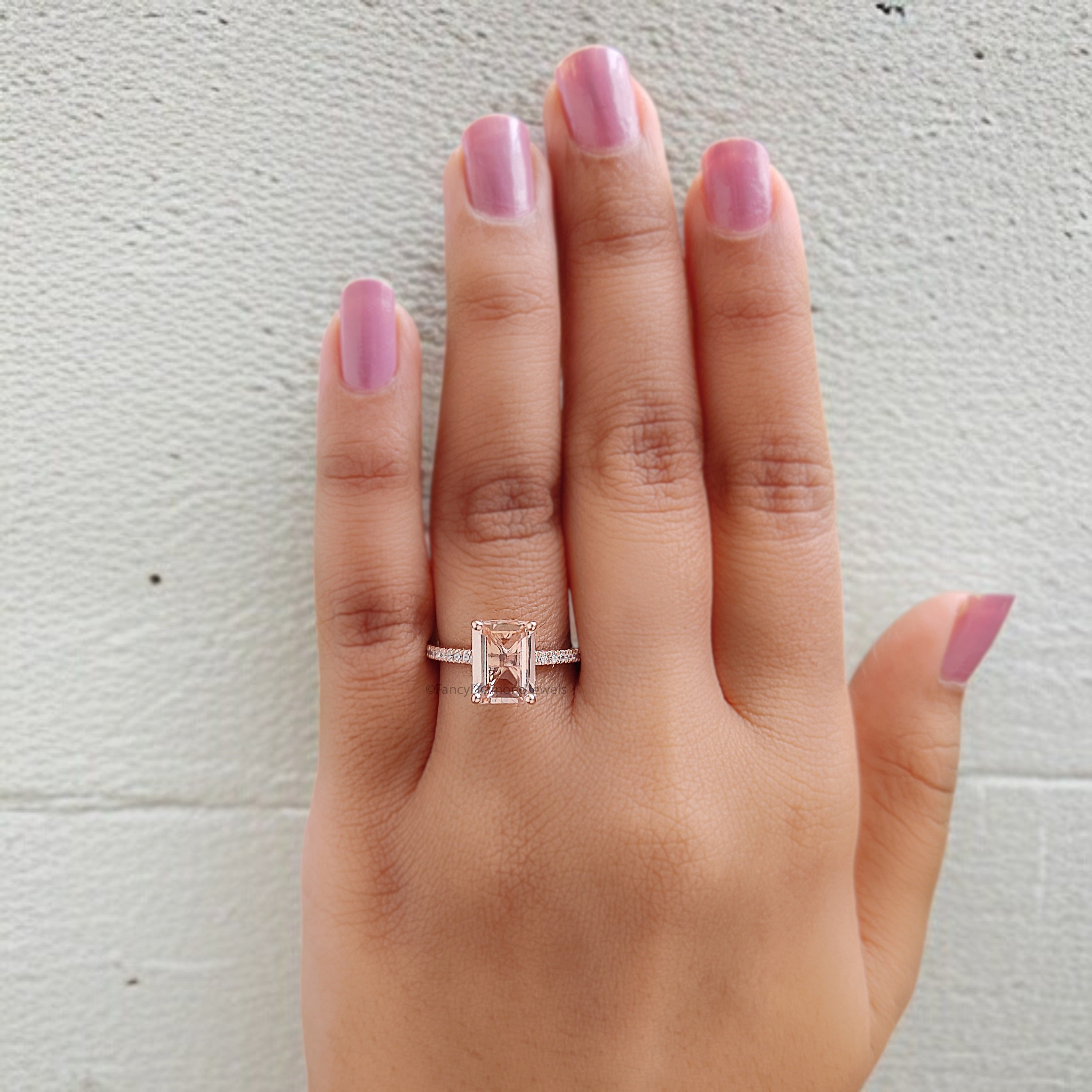1.70 CT Emerald Cut Natural Morganite Engagement Ring Rose Gold Ring Emerald Diamond Wedding Ring Unique Vintage Ring Gift For Her FD420