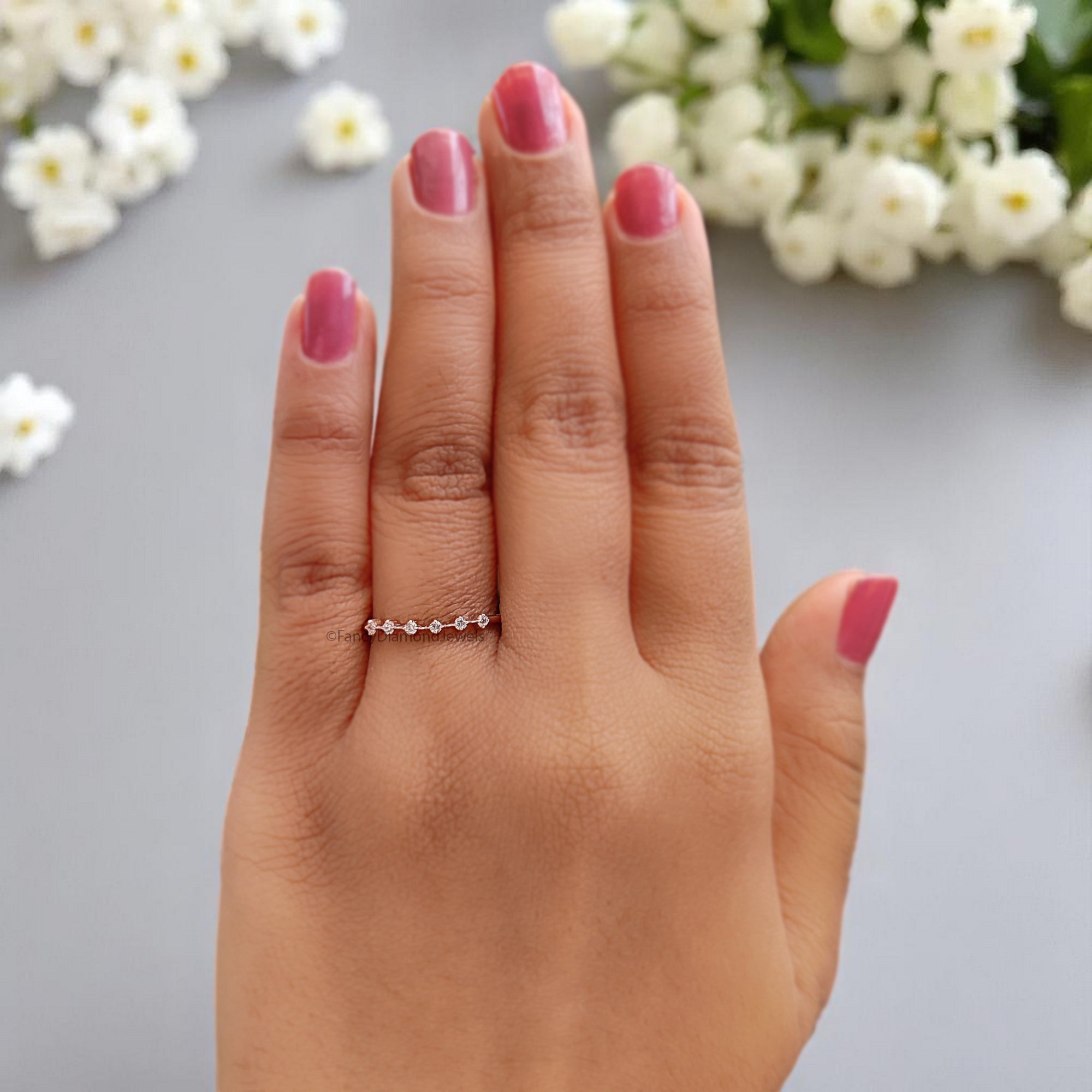 Natural White Diamond Wedding Band Half Eternity Minimalist Ring Silver/10K/14K/18K Gold stacking dainty matching anniversary Ring KD908