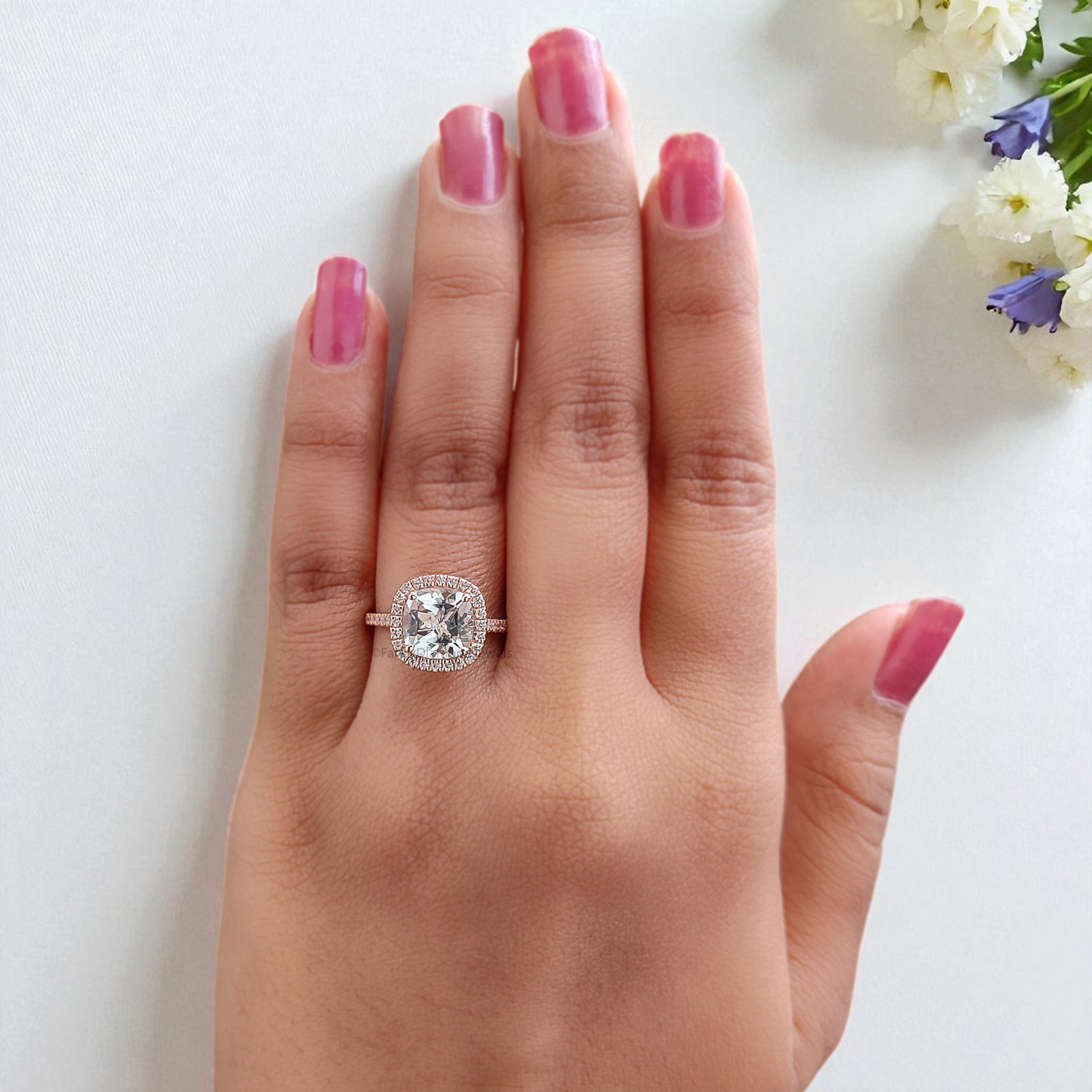 1.60 CT Cushion Natural Aquamarine Engagement Ring Rose Gold Ring Cushion Diamond Wedding Ring Unique Vintage Halo Ring Gift For Her FD431