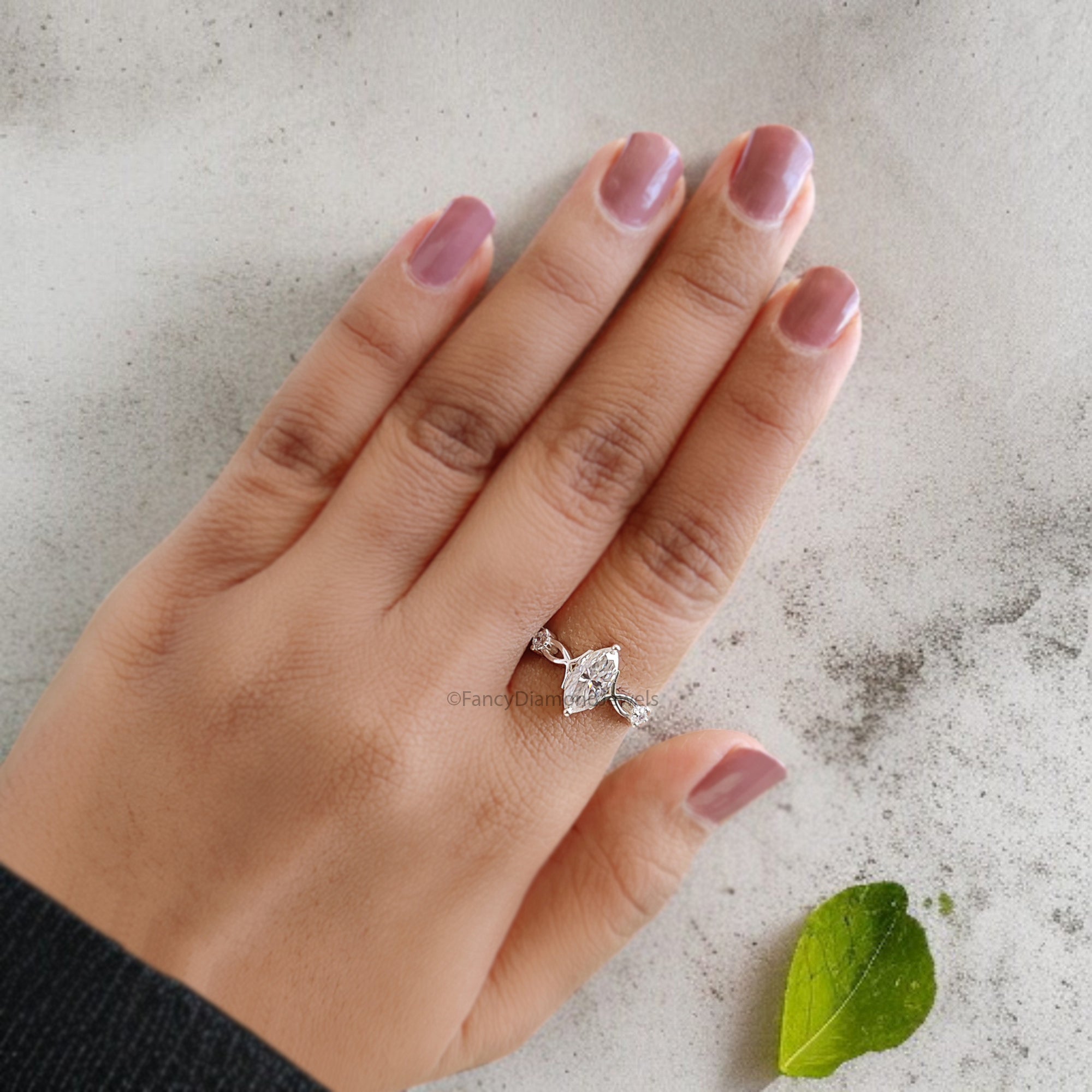 0.95 Ct Marquise Shape Colorless Engagement Ring Three Stone Ring Unique Bridal Ring White Gold Ring Anniversary Ring Gift For Her FD332