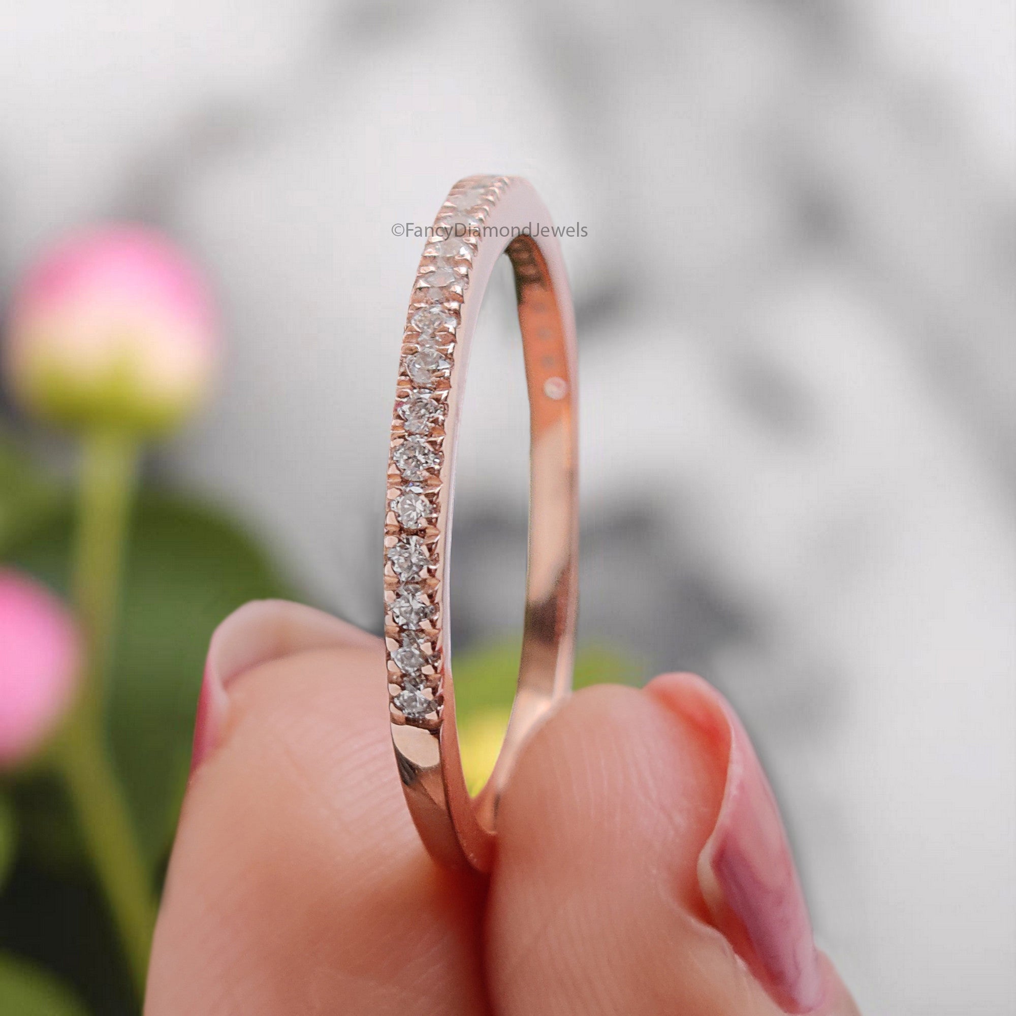 Silver/10K/14K/18K Gold Band Half Eternity Minimalist Ring 1.20 MM Natural Diamond Wedding Band Micro Setting Band anniversary ring KD168