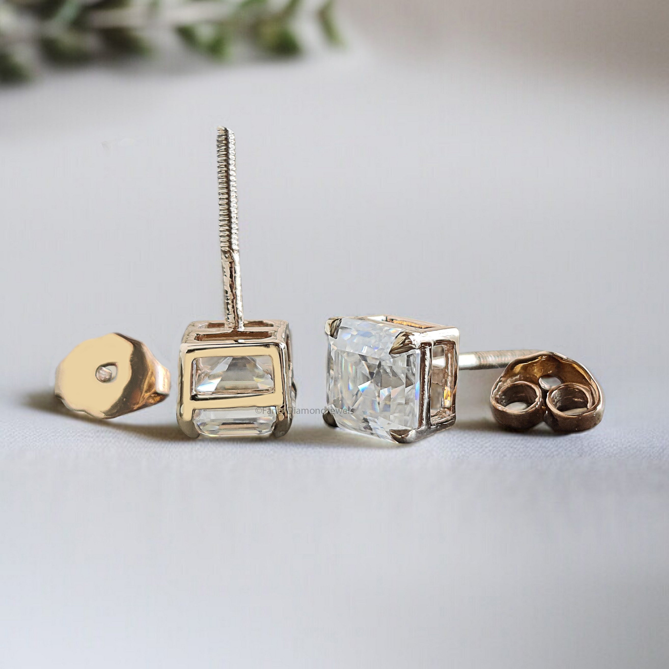 Asscher Cut Lab Grown Diamond Earrings Asscher Diamond Stud Earrings Screw Back Earrings Asscher Diamond Wedding Earrings Gift for Her FD479