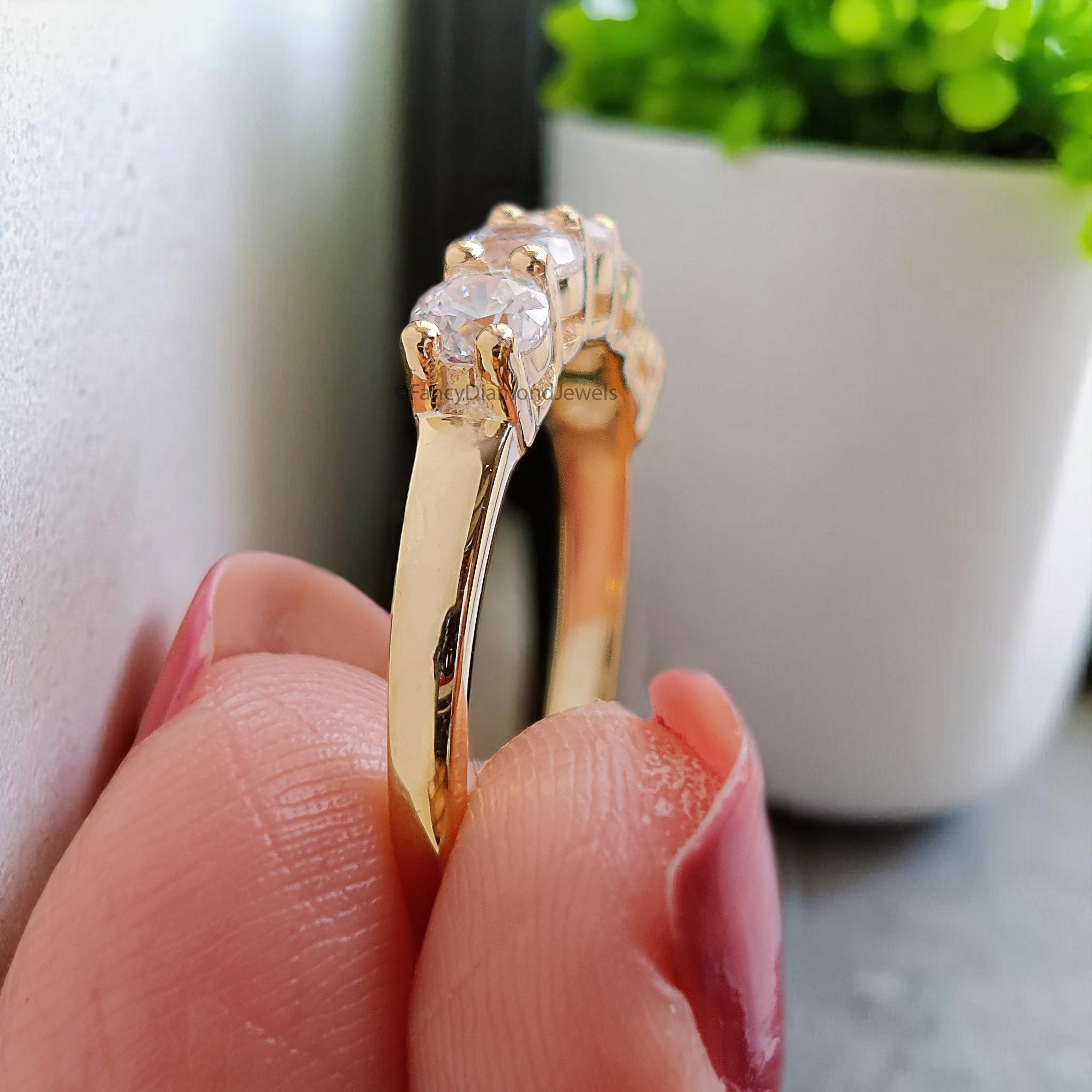 Five Round Diamond Wedding Band Silver/10K/14K/18K Band 3.50 MM Diamond Band Half Eternity Minimalist stacking dainty matching Ring FD379