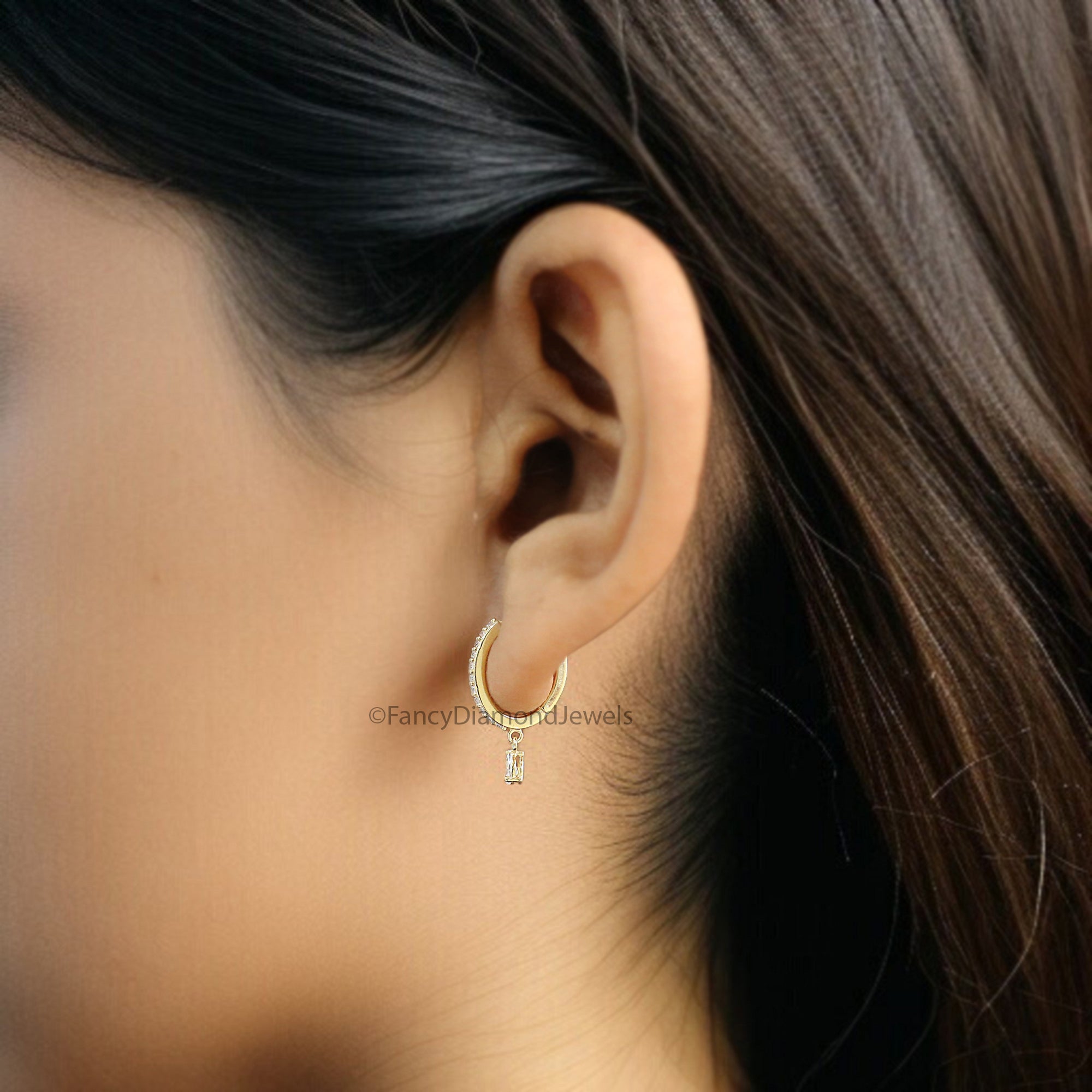 Pear Colorless Moissanite Earrings Huggie Hoop Dangle Earrings Bridal Earrings Yellow Gold Earrings Anniversary Gift For Women FD344