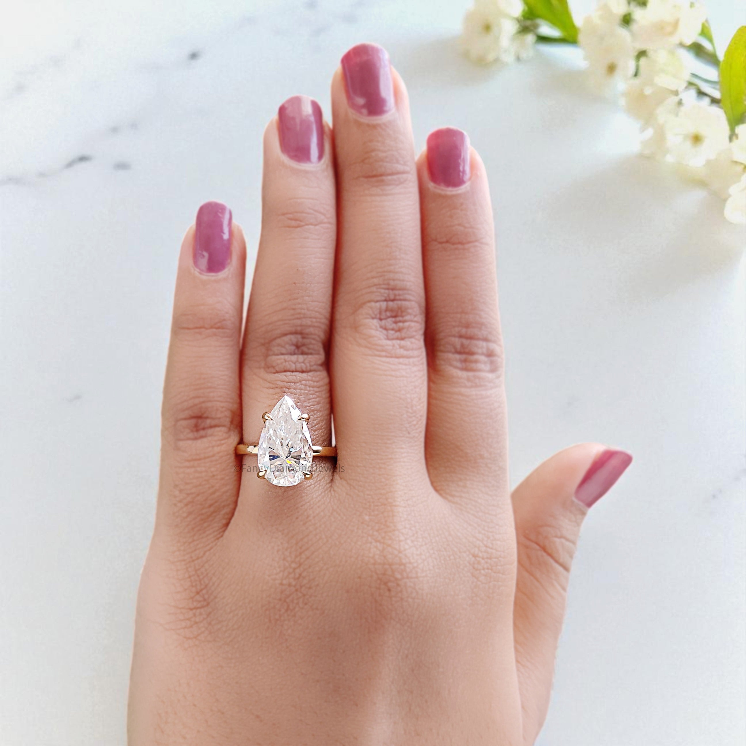 4.60 CT Pear Brilliant Cut Moissanite Engagement Ring Prong Set Ring Pear Solitaire Ring Wedding Ring Yellow Gold Ring Gift For Her FD444