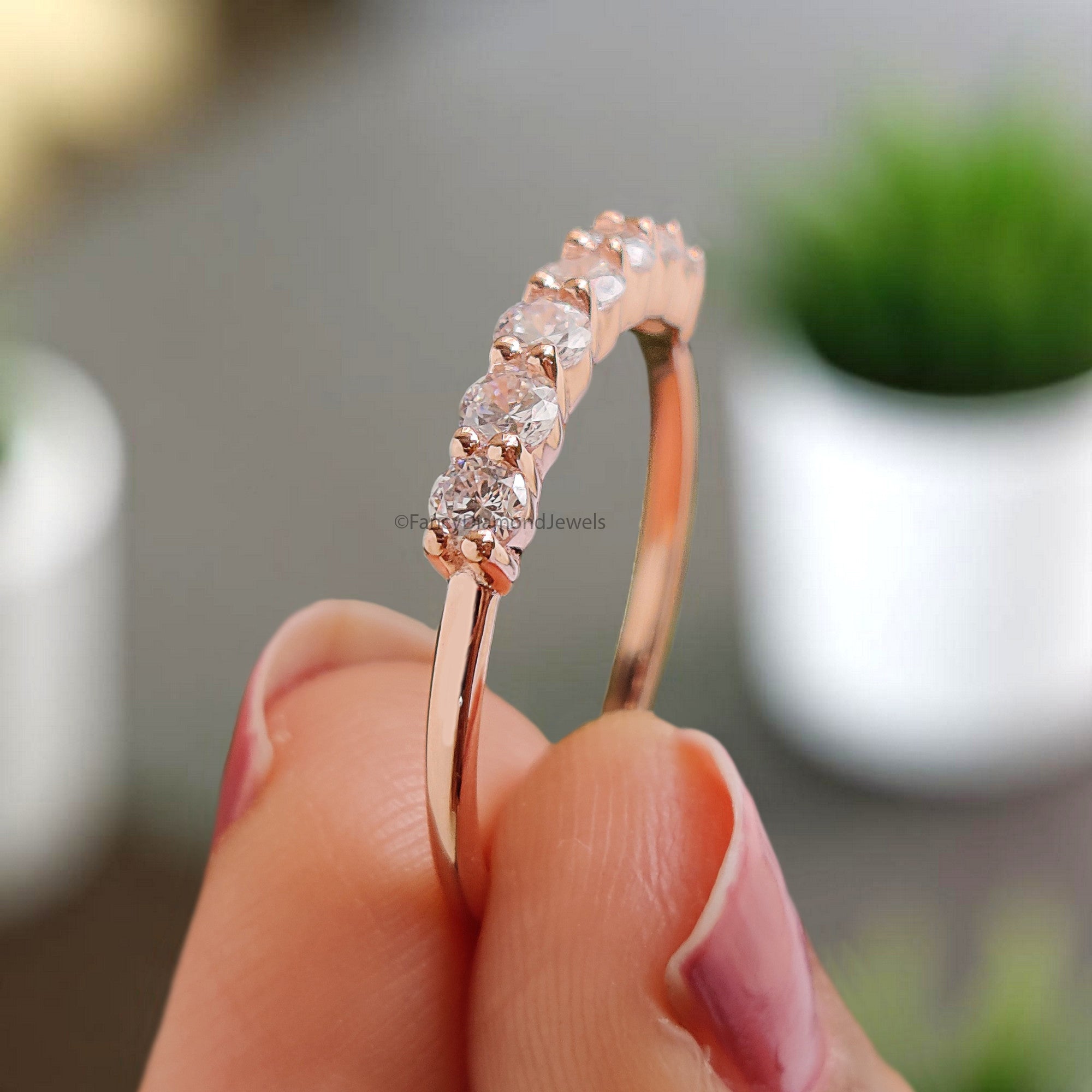 2.50 MM Seven Moissanite Diamond Wedding Band Half Eternity Minimalist Ring stacking dainty matching Silver/10K/14K/18K Gold Band KD897