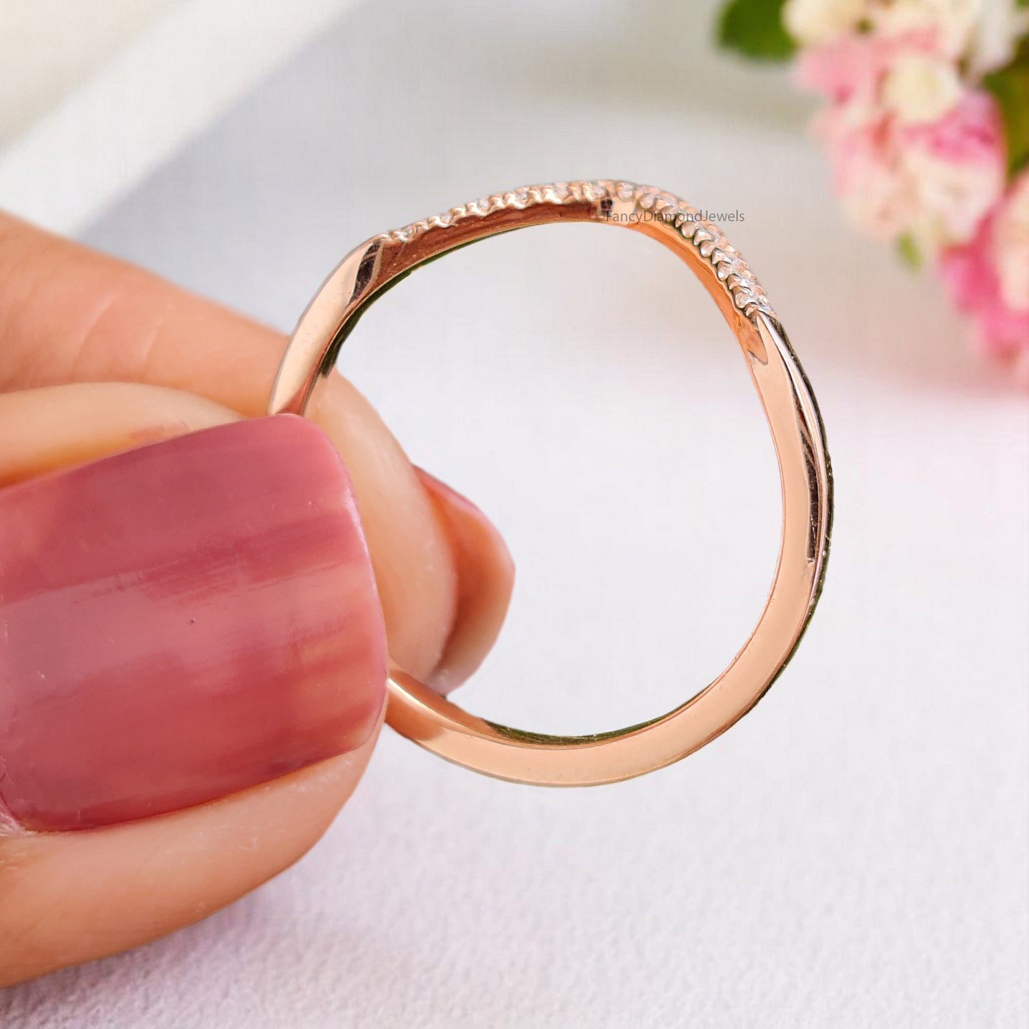 Round Diamond Wedding Band Half Eternity Minimalist Ring Micro Peak Stacking dainty matching Band anniversary ring Gift For Her KD830