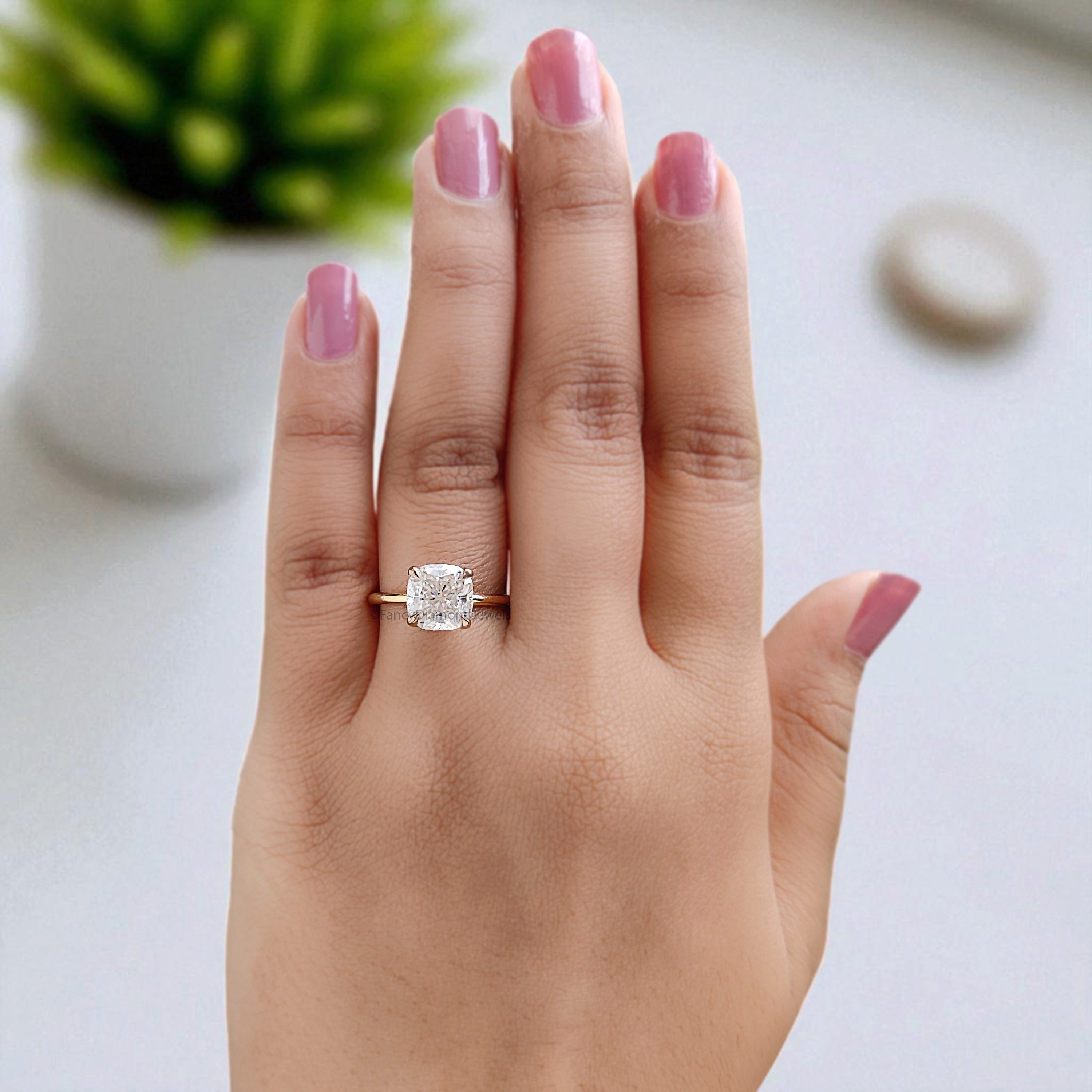 Hidden Halo Engagement Ring 2.07 TW Cushion Near Colorless Moissanite Ring Wedding Ring 14K Yellow Gold Bespoken Jewelry Bridal Set FD11