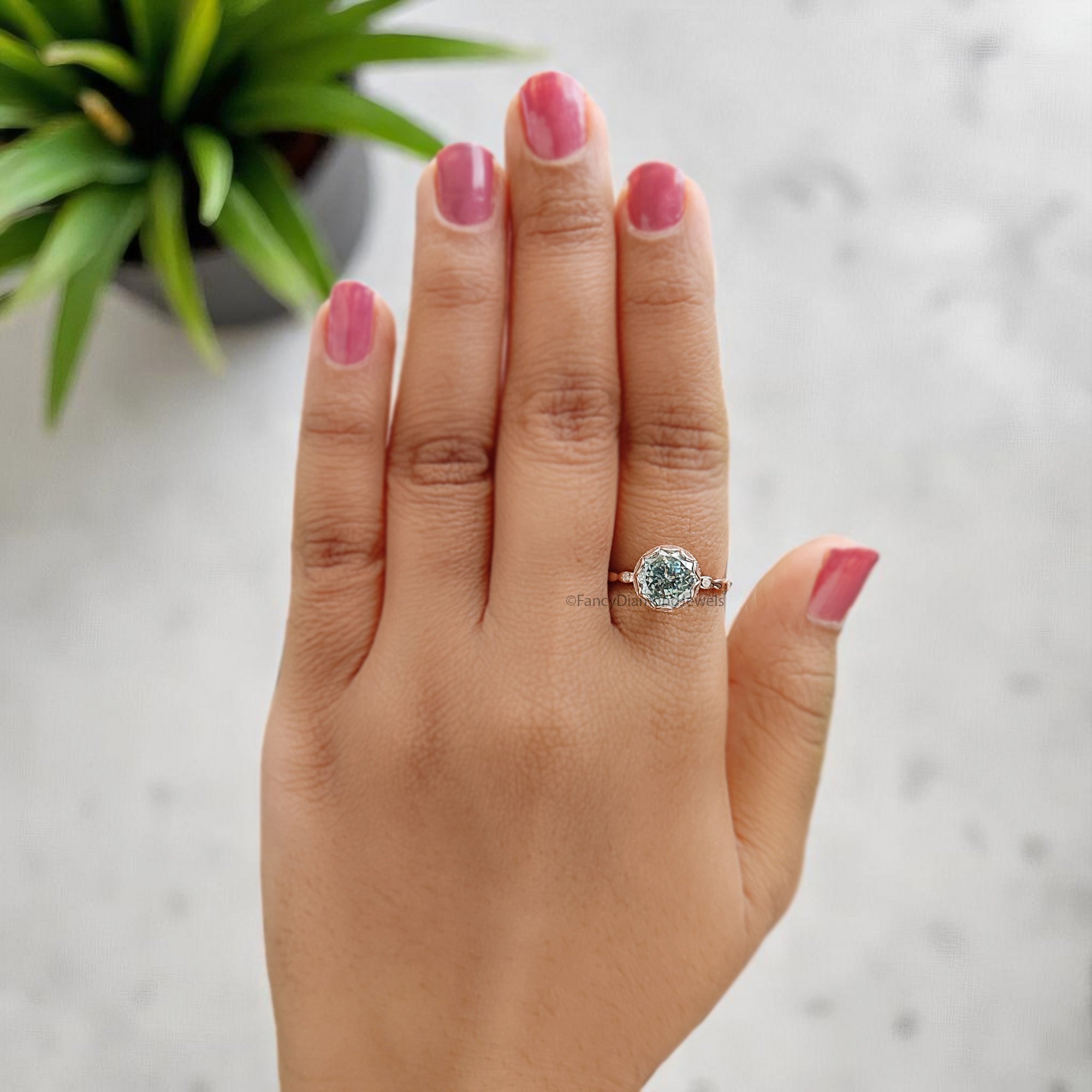 Portuguese Round Shape Blue Moissanite Engagement Ring Bezel Set Rose Gold Vintage Ring Anniversary Ring Gift For Her Wedding Ring FD382