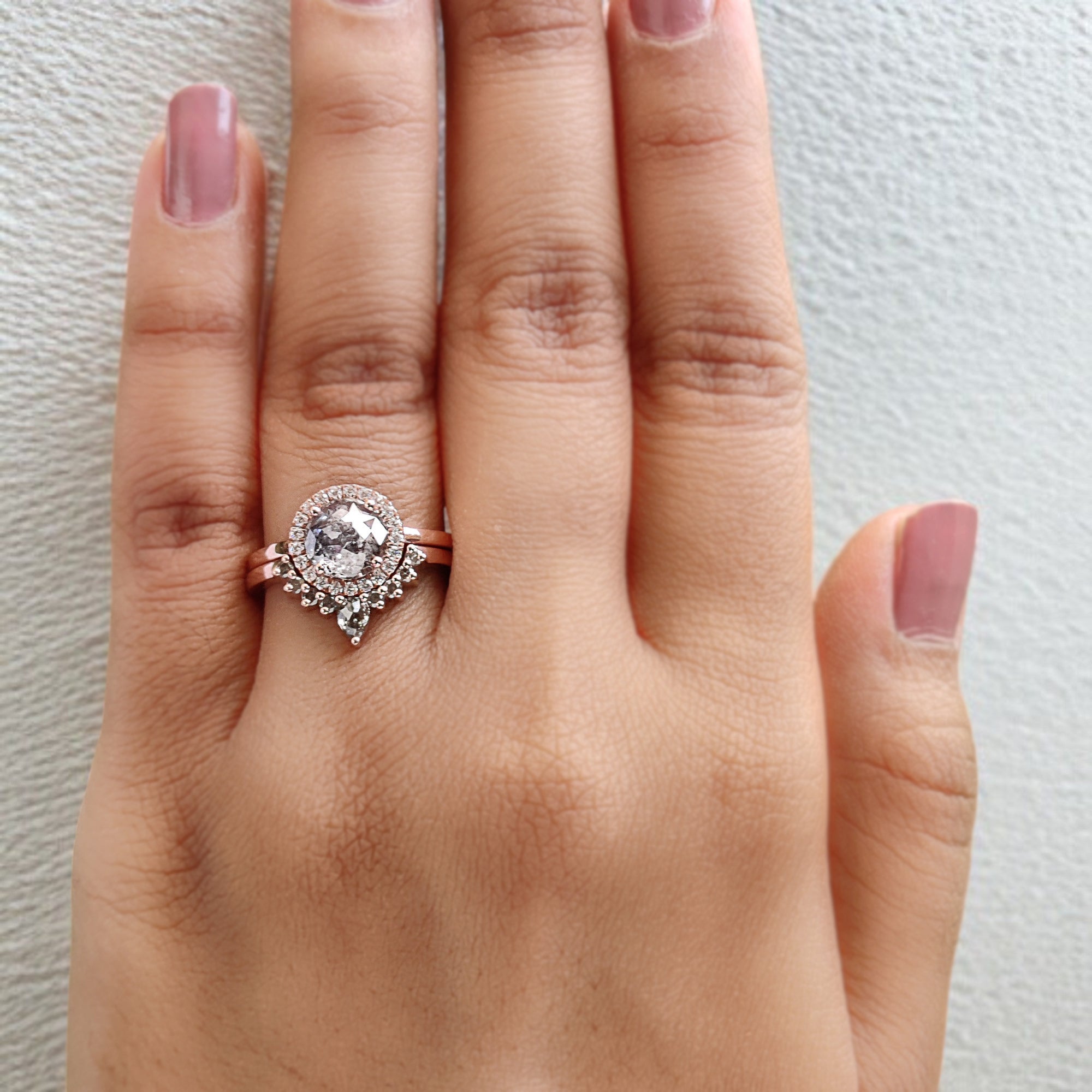 Round Rose Cut Salt And Pepper Diamond Ring 1.70 Ct 7.30 MM Round Shape Diamond Ring 14K Rose Gold Silver Engagement Ring Gift For Her QL882