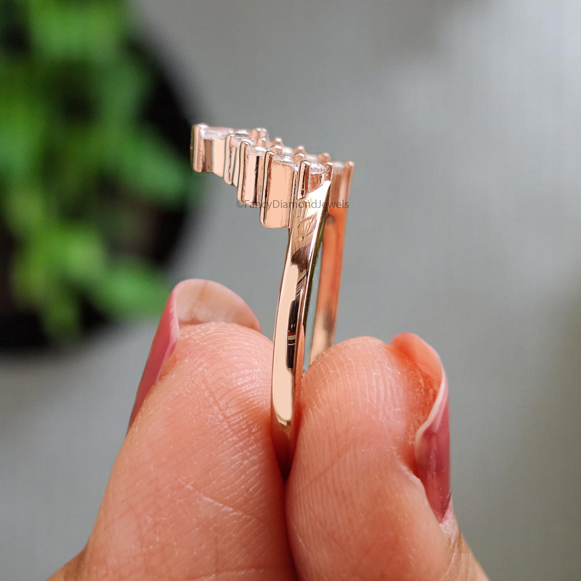 Curved wedding band Antique Pear cut Moissanite ring Silver/10K/14K/18K Band Unique Matching ring Half eternity Anniversary band FD373