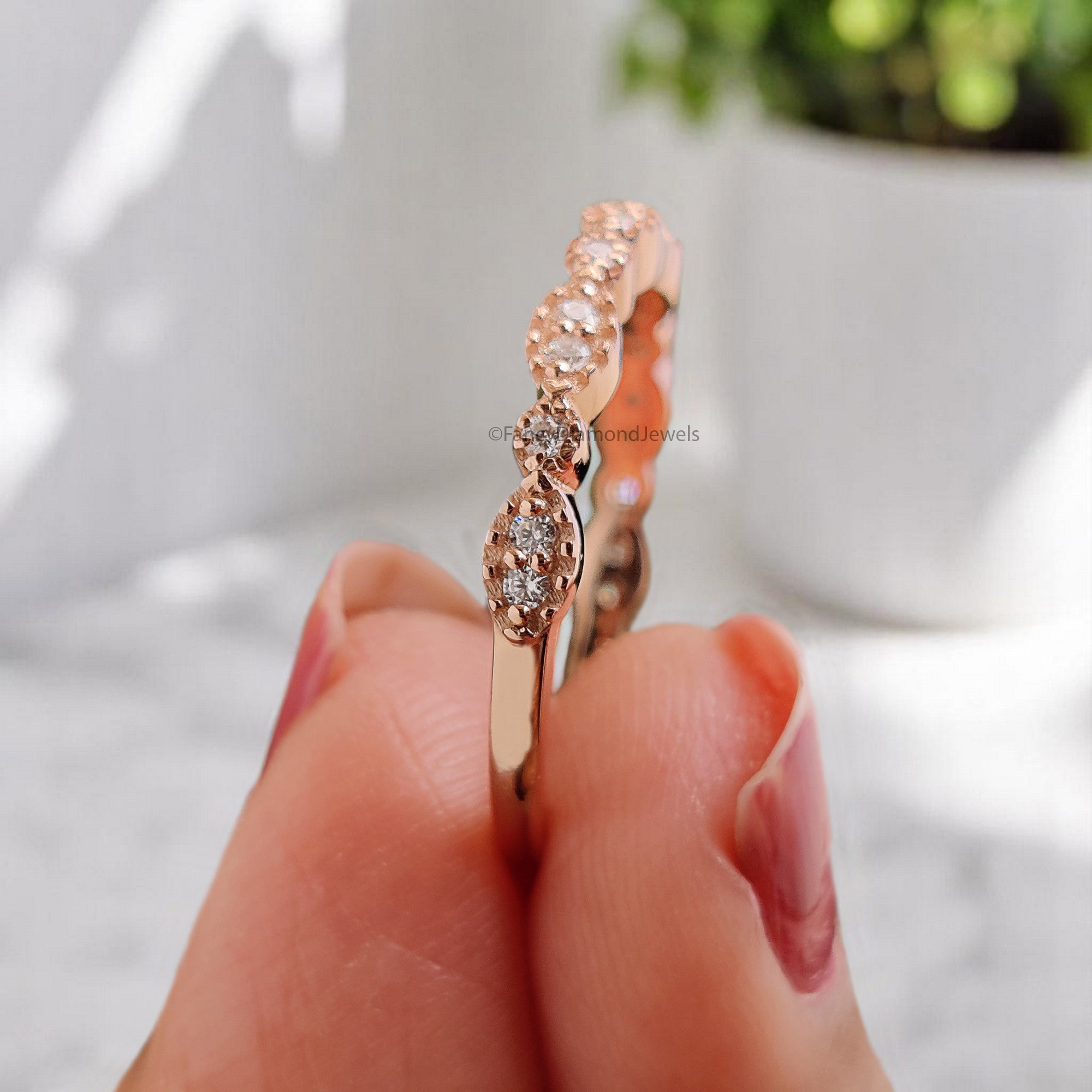 Silver/10K/14K/18K Gold Band 0.12 CT Diamond Wedding Band Half Eternity Minimalist Ring stacking dainty matching anniversary ring KD085