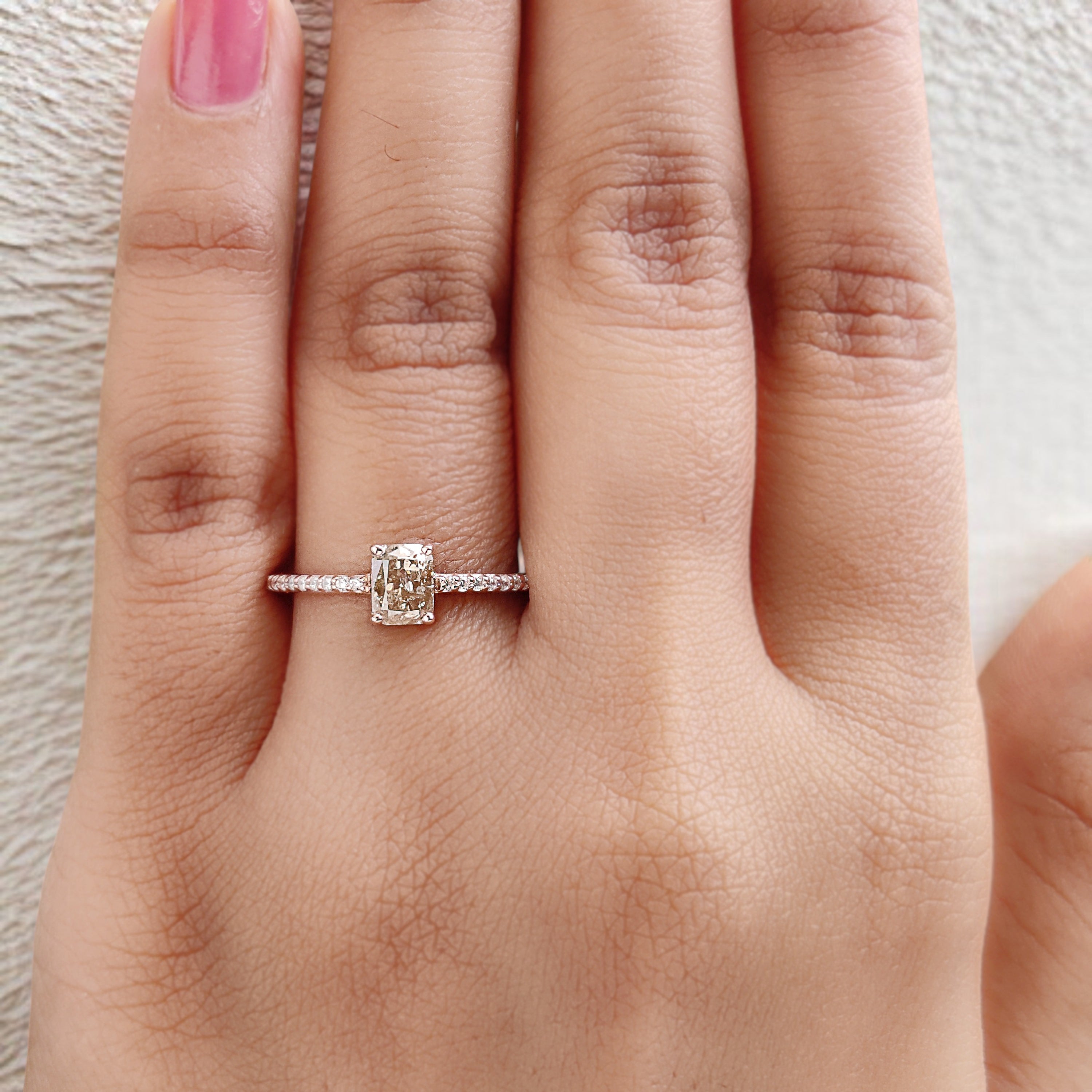 Cushion Shape Brown Color Diamond Ring 0.71 Ct 5.40 MM Cushion Diamond Ring 14K Solid Rose Gold Silver Engagement Ring Gift For Her QN7465