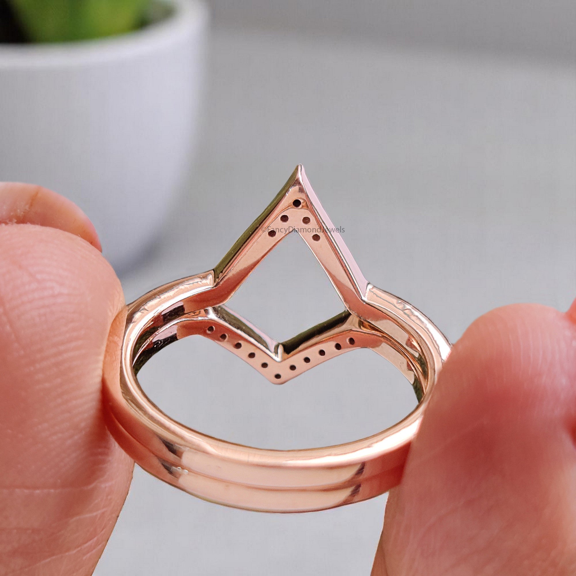 Geometric Design 0.11 CT Diamond Wedding Band Rose Gold Silver/10K/14K/18K Engagement Band Stacking Dainty Matching Anniversary Ring KD844