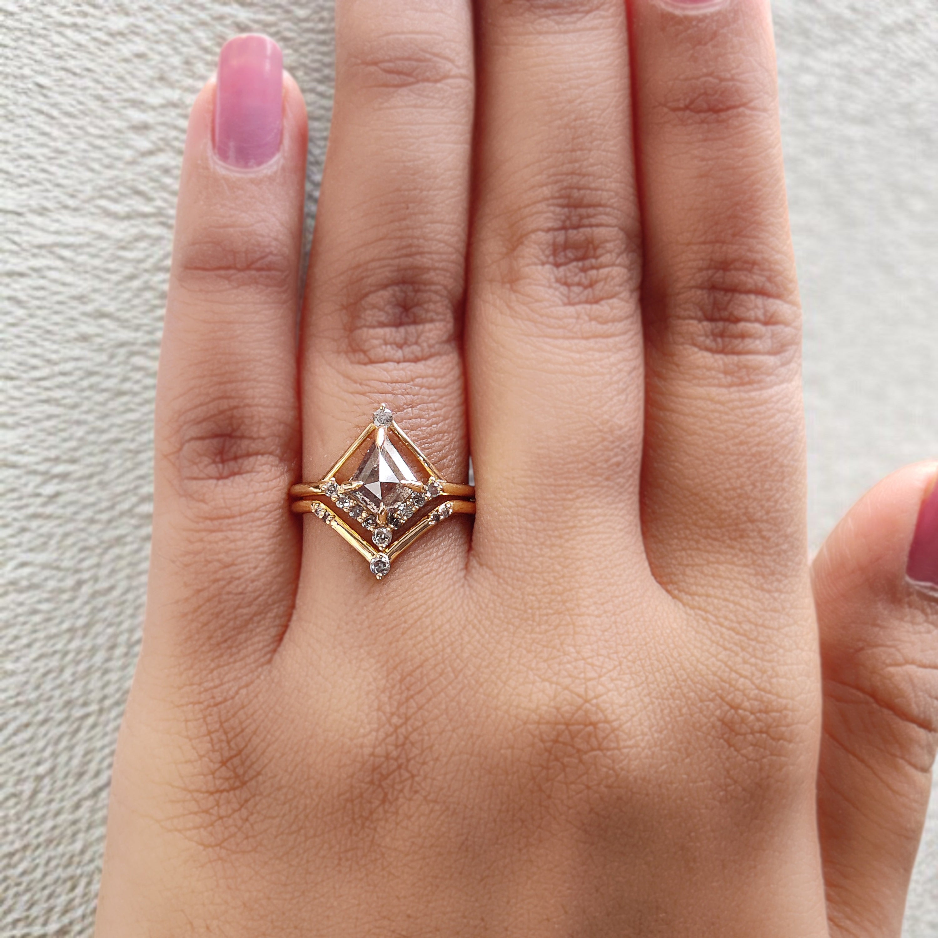 Kite Cut Salt And Pepper Diamond Ring 1.05 CT 8.55 MM Kite Diamond Wedding Ring Set Yellow Gold Silver Engagement Ring Gift For Her KDL3325