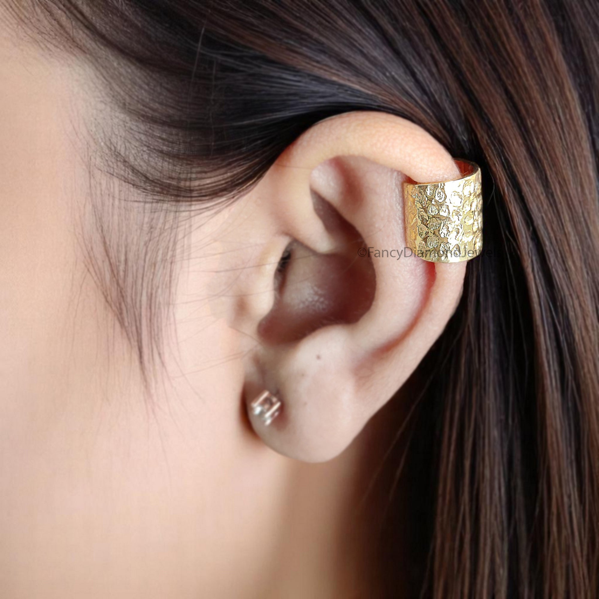 12mm Hammered Sterling Silver Ear Cuff Hammered Sterling Silver Ear Cuff Wide Ear Cuff Yellow Gold Ear Wrap Cuff FD348