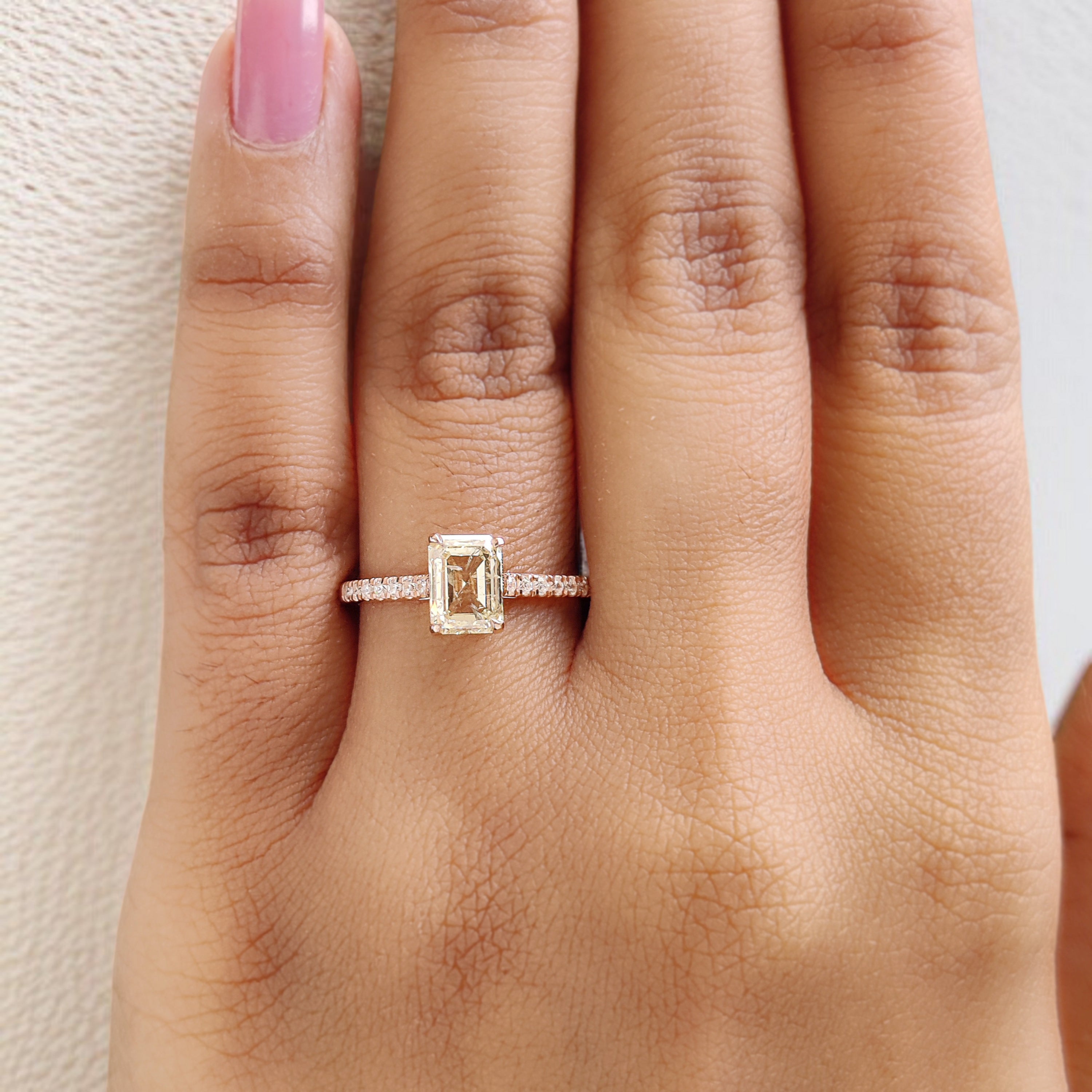Emerald Cut White-J Color Diamond Ring 1.16 Ct 6.67 MM Emerald Diamond Wedding Ring 14K Rose Gold Engagement Ring Gift For Her KDL2661