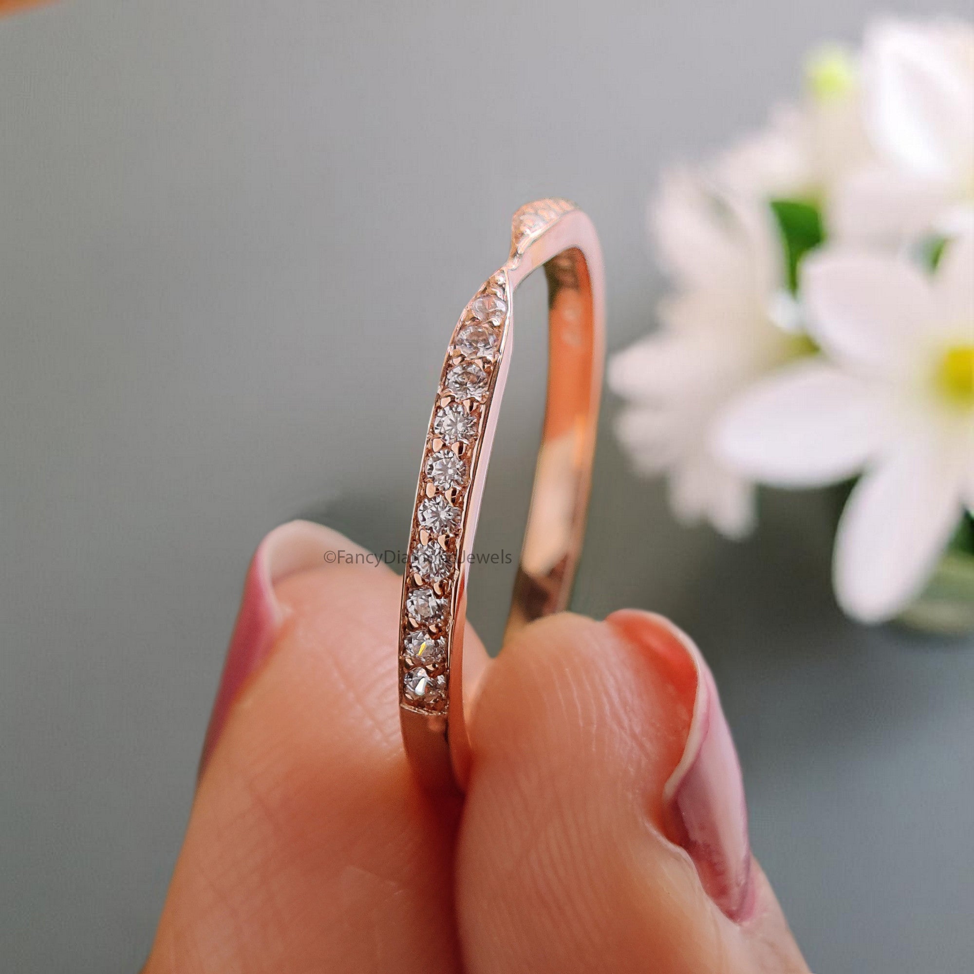 Bow Style Wedding Ring Silver/10K/14K/18K Gold Band Half Eternity Minimalist stacking dainty matching anniversary ring Gift For Her KD910