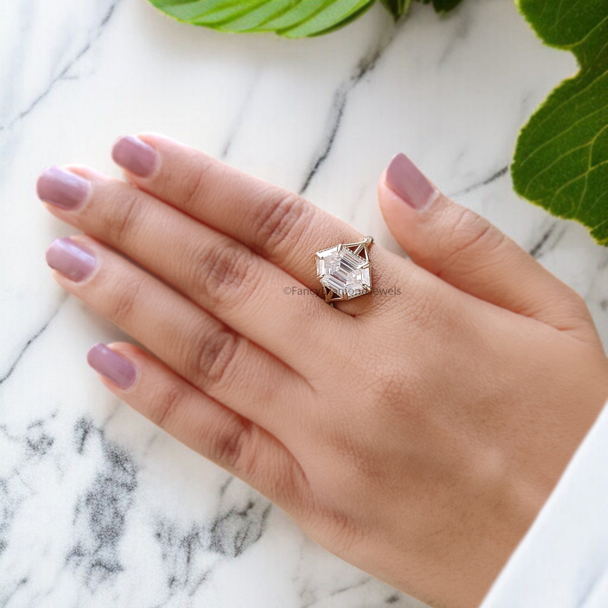 4.45 CT Hexagon Cut Moissanite Engagement Ring Yellow Gold Ring Moissanite Wedding Ring Bridal Promise Ring For Women Gift For Her FD333