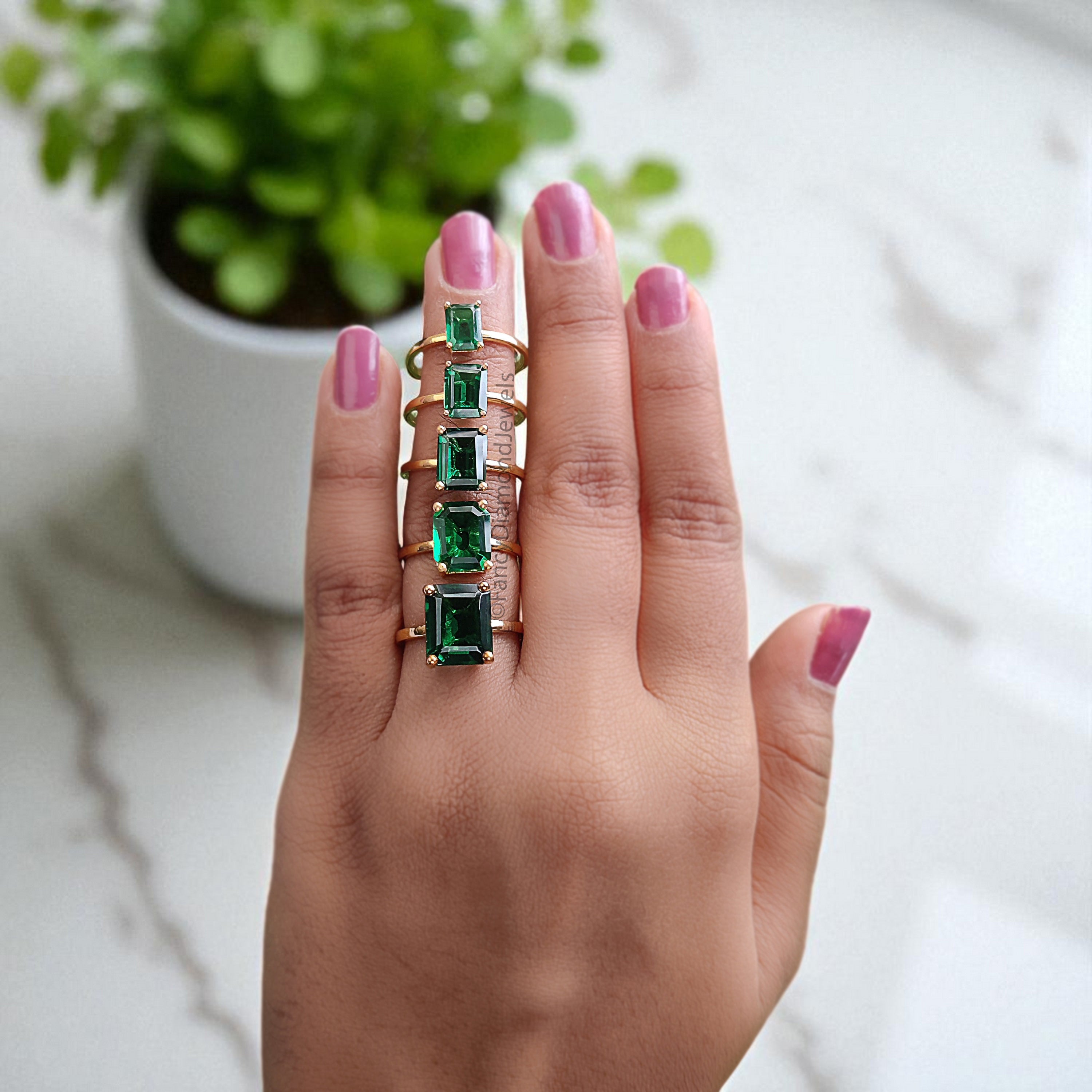 Green Emerald stone 11mm 10mm 9mm 8mm 7mm ring Emerald Cut engagement ring silver Ring simulant Solitaire ring Emerald Diamond ring FD384