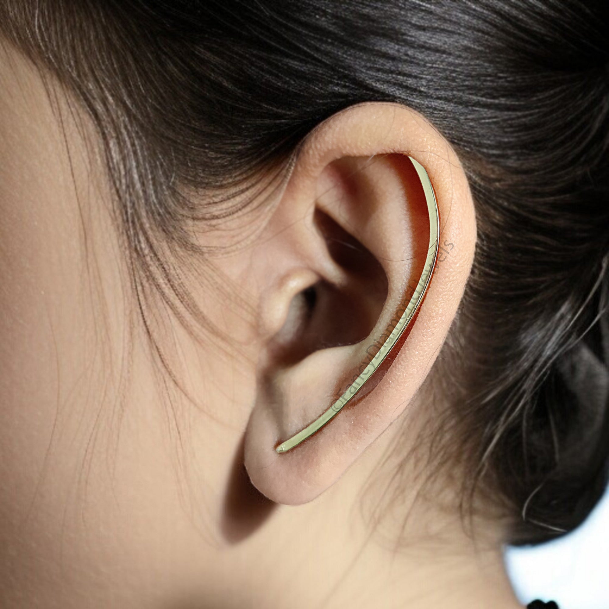 50 mm Dainty Long Ear Climbers Ear Crawler Bar Ear Climber Silver Sweep Ear Pins Yellow Gold Hammered Ear Climber Earrings Gold Cuff FD323
