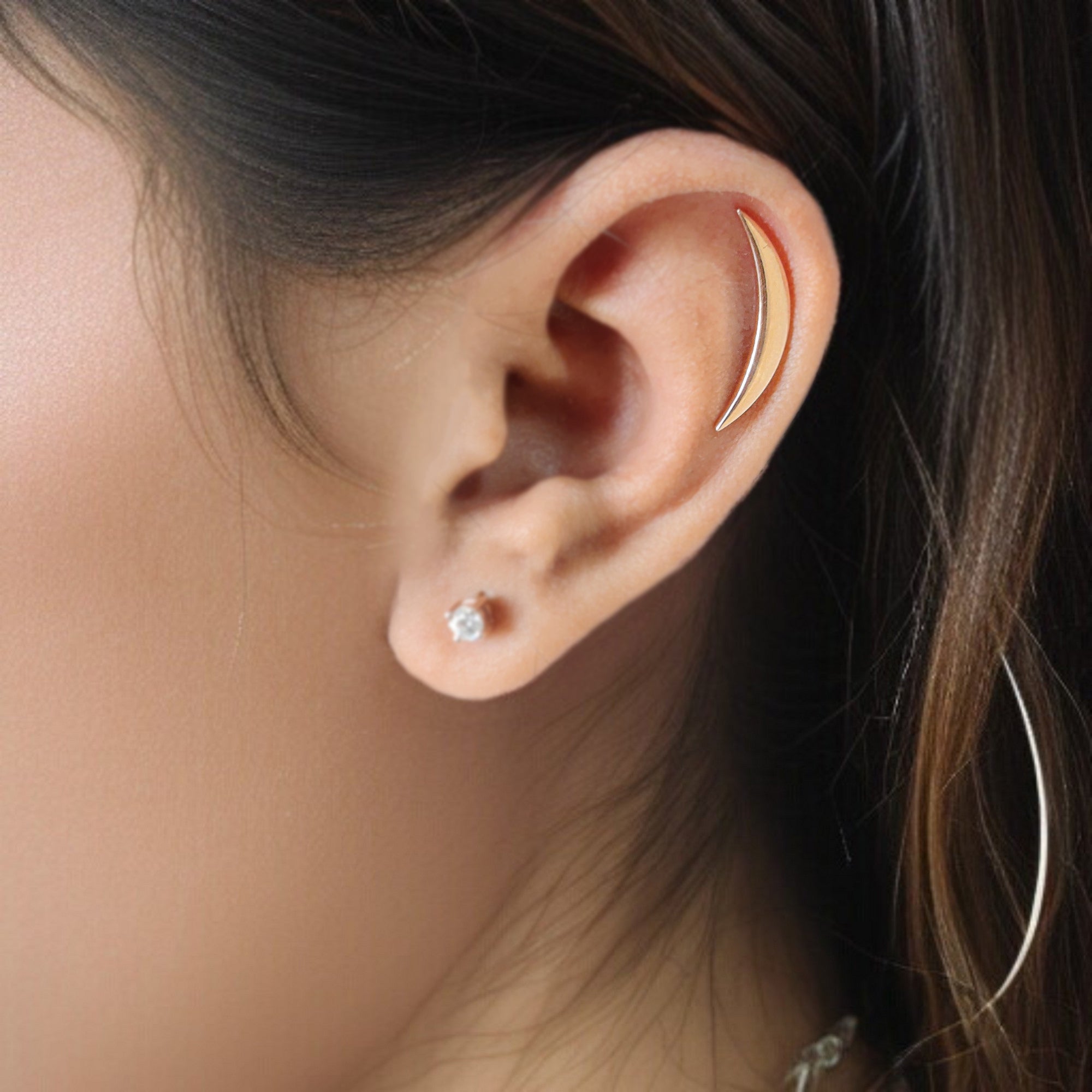 Cartilage Earring Crescent Moon Helix Earring Silver Minimalist Stud Piercing Dainty Jewelry Ear Cuff Earring Rose Gold Ear Cuff FD328