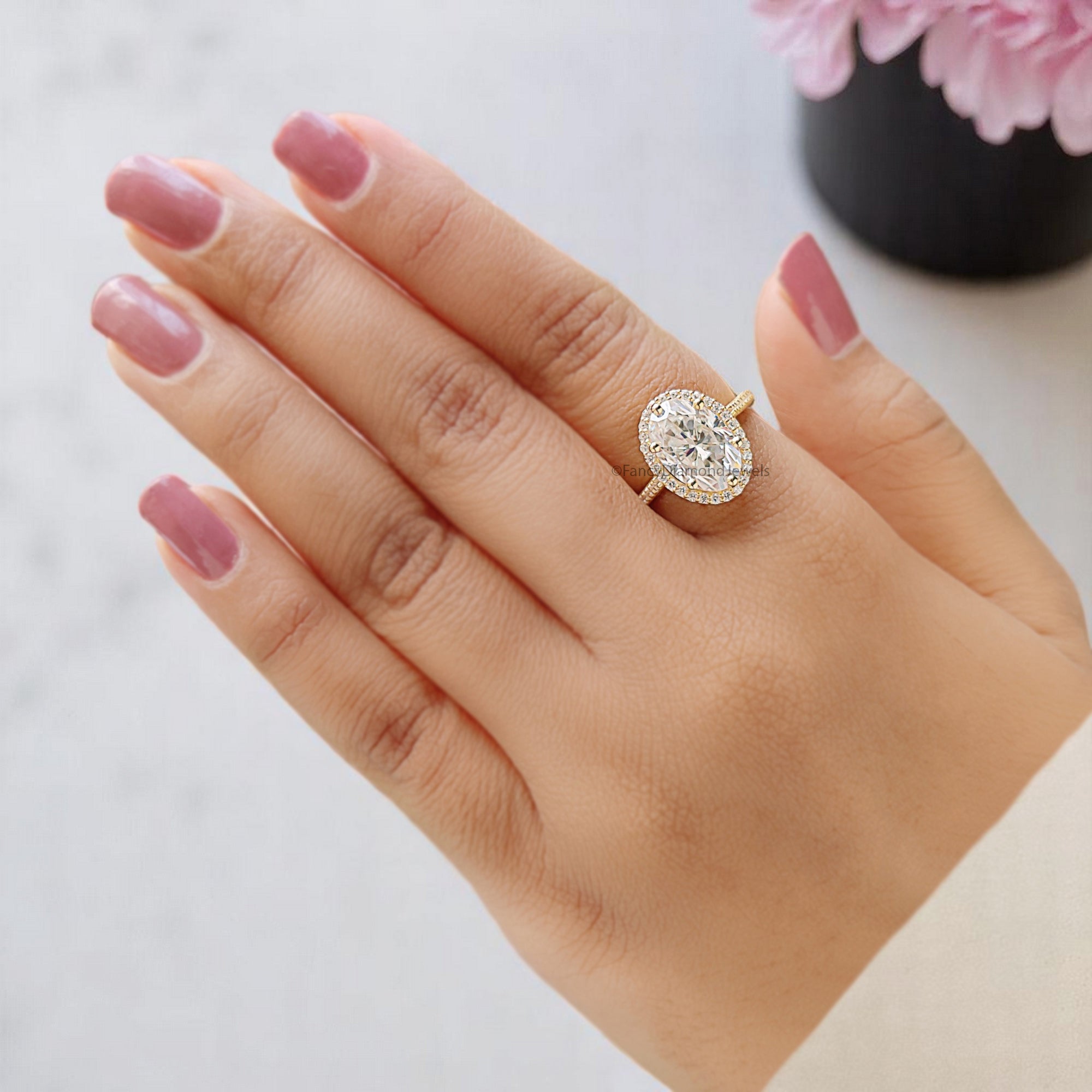 4.15 CT Oval Moissanite Engagement Ring Oval With Halo Setting Ring Colorless Oval Moissanite Wedding Ring Gift for Her Promise Ring FD364