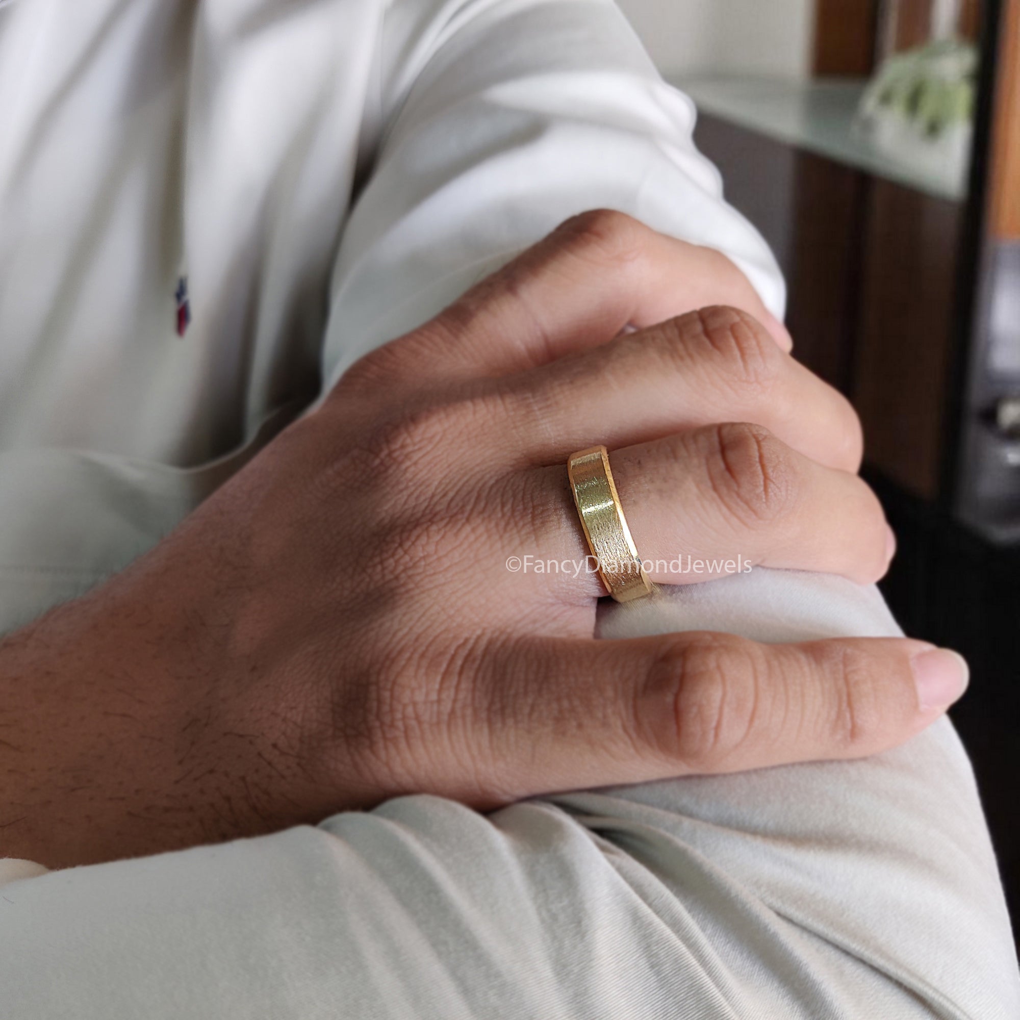 Men's Band Yellow Gold Tungsten Wedding Ring Engagement Band Tungsten Anniversary Ring Gift For Him FD351