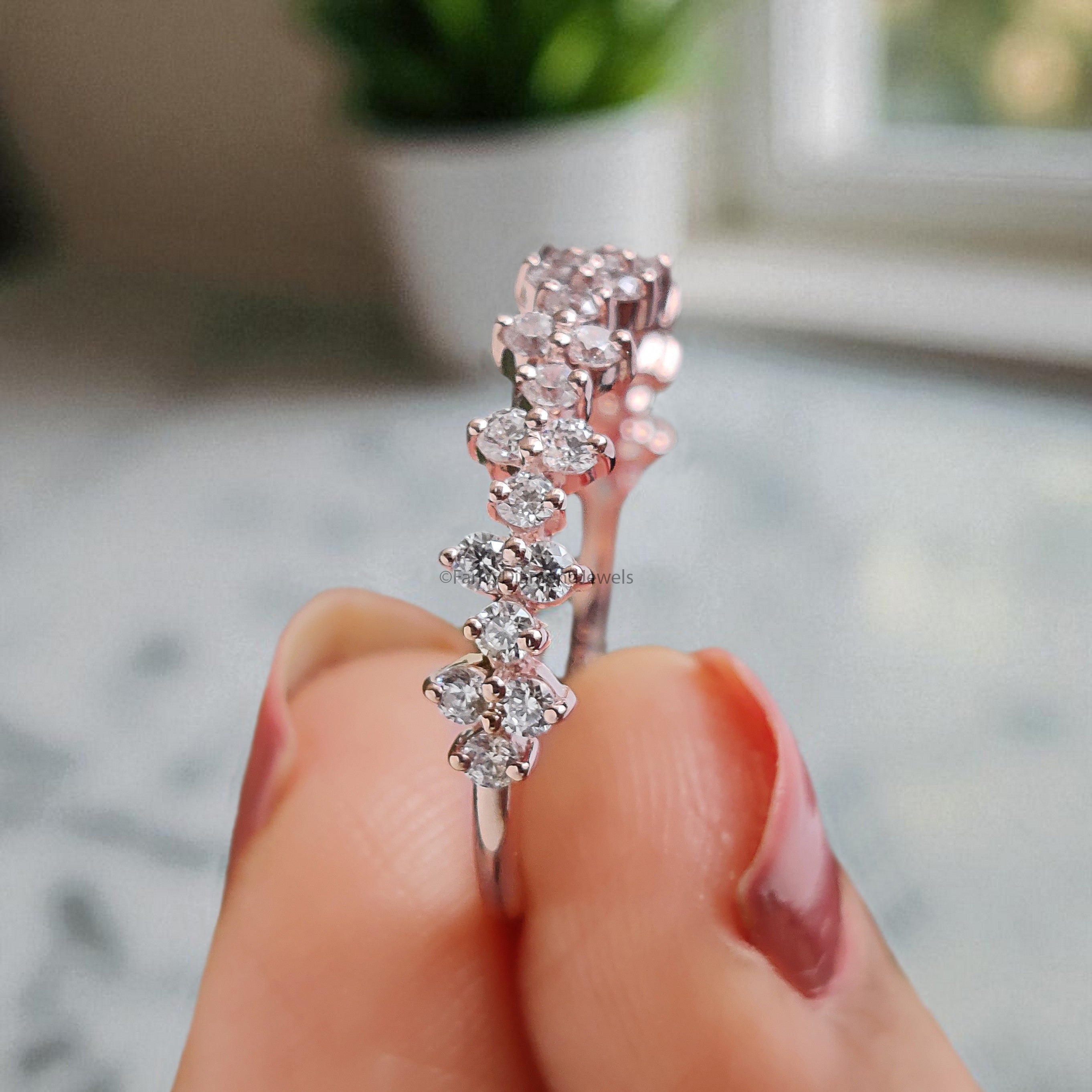 Silver/10K/14K/18K Gold Band 1.50 MM White Diamond Wedding Band Half Eternity Minimalist stacking dainty matching anniversary ring KD909