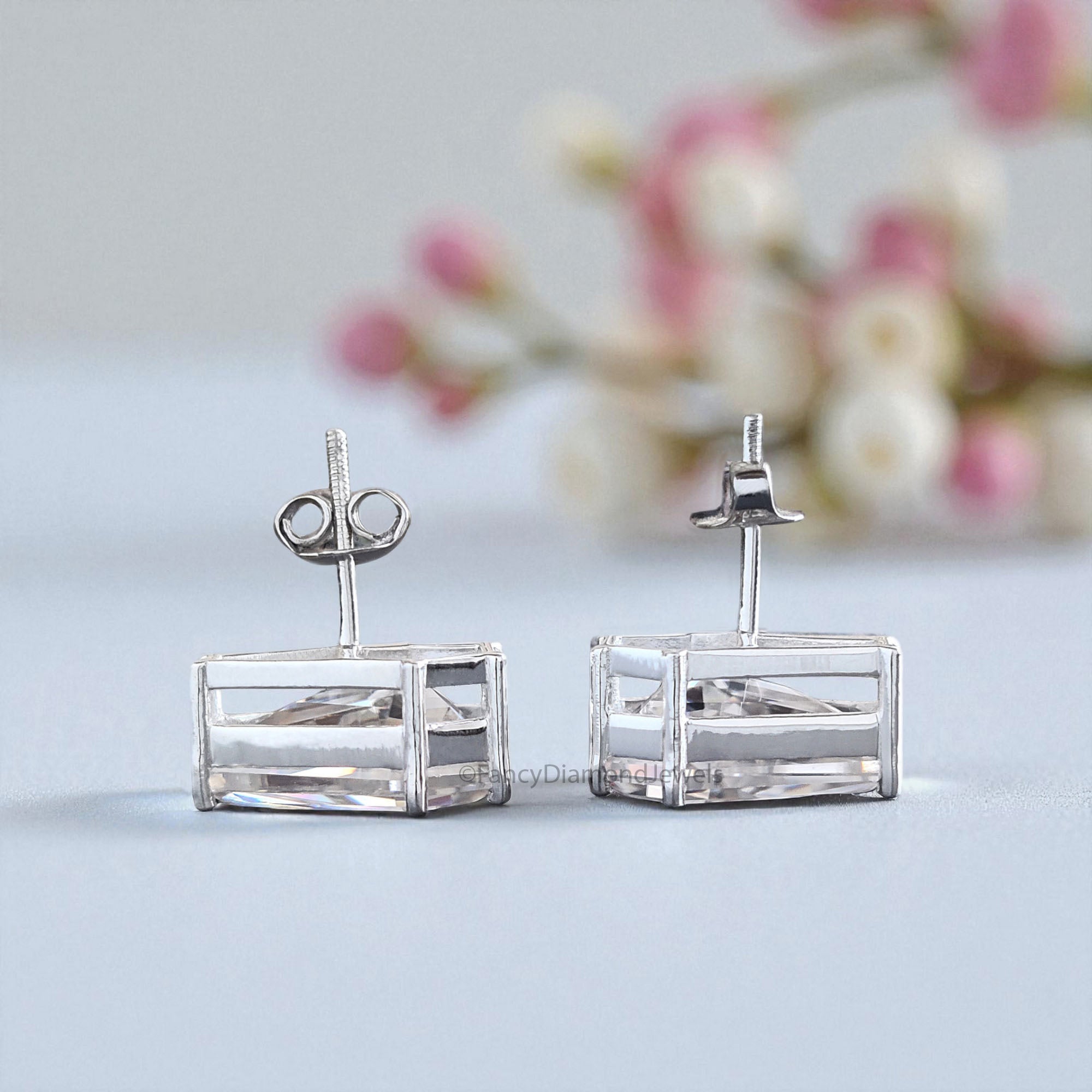 Moissanite Diamond Stud Earrings Coffin Cut Moissanite Earrings 8.35 TW Colorless Moissanite Screw Back Earrings Gift for Women FD59