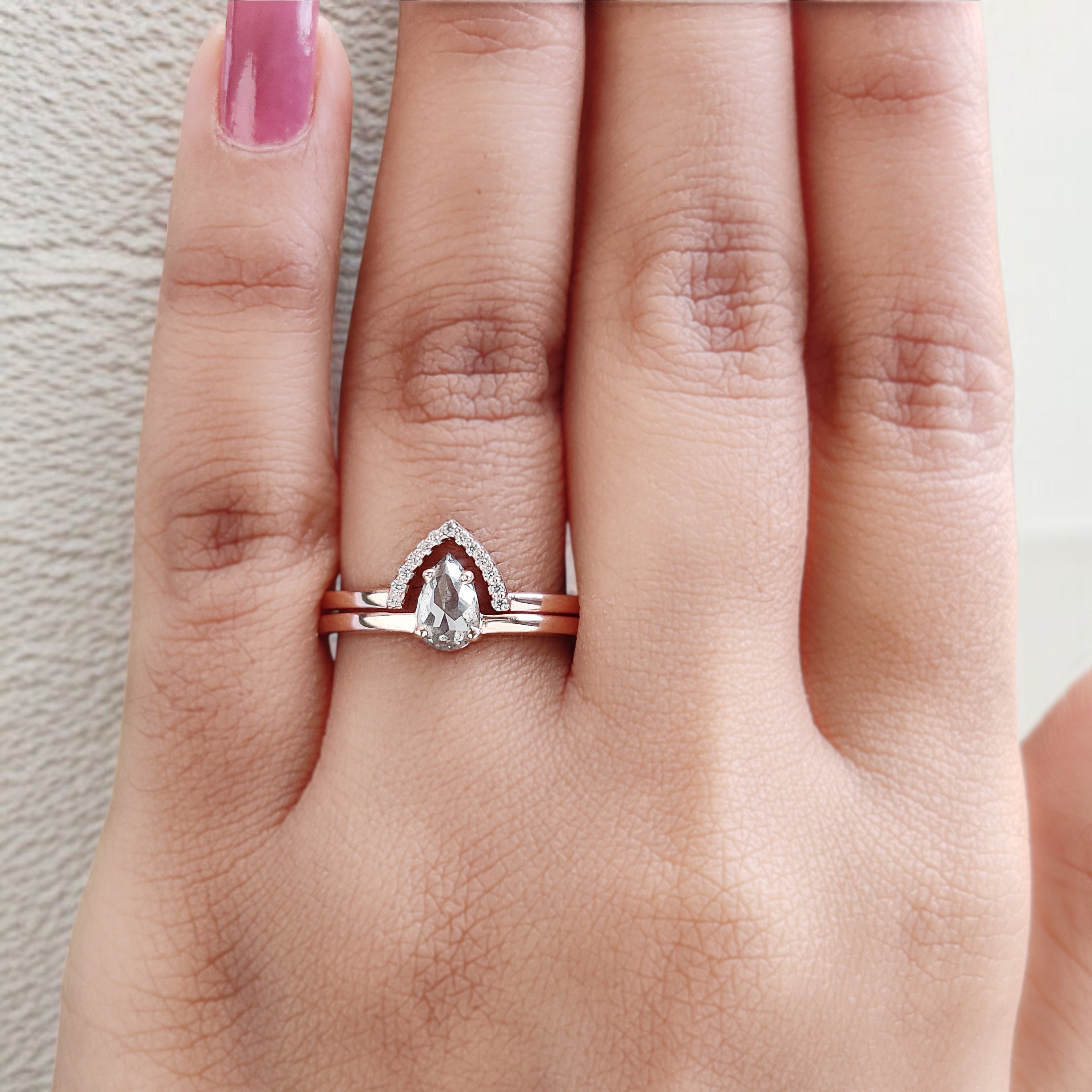 Pear Cut Salt And Pepper Diamond Ring 0.49 Ct 6.70 MM Pear Diamond Ring 14K Solid Rose Gold Silver Engagement Pear Ring Gift For Her KD1112