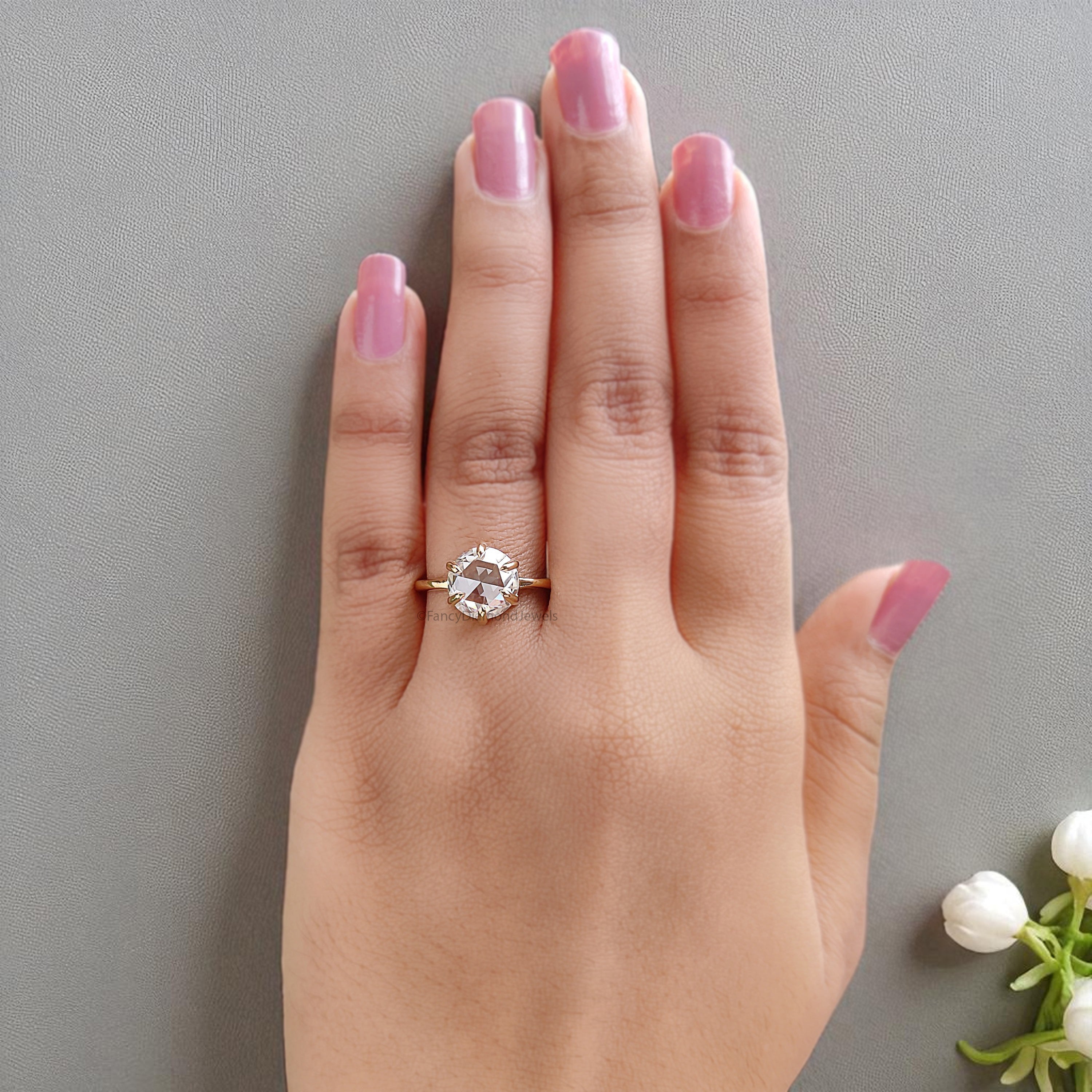 2.65 CT Round Rose Cut Colorless Moissanite Pointed Prong Simple Solitaire Engagement Ring Wedding Ring Anniversary Ring Bridal Ring FD28
