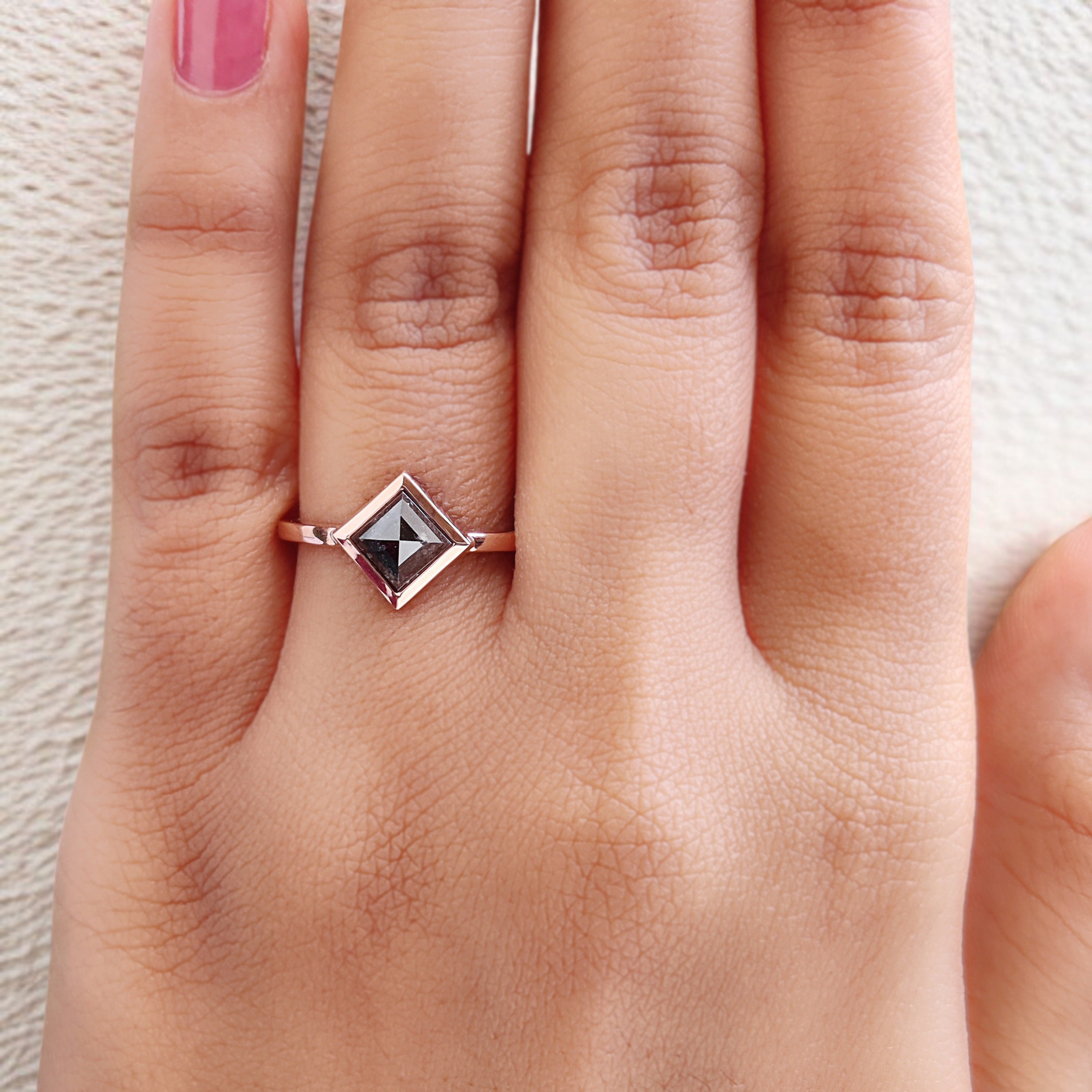 Kite Cut Salt And Pepper Diamond Ring 1.25 Ct 8.00 MM Kite Diamond Ring 14K Solid Rose Gold Silver Kite Engagement Ring Gift For Her QN822