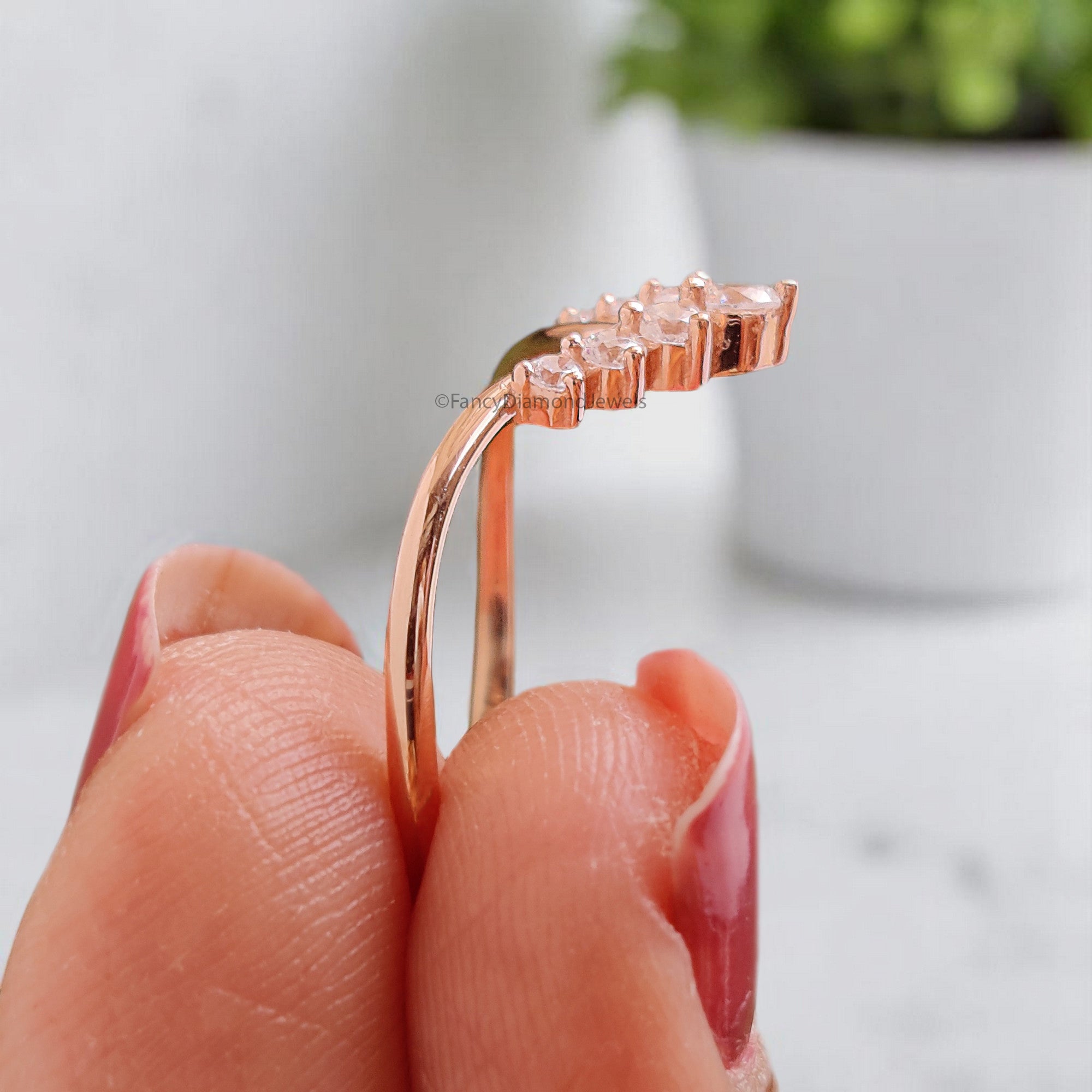 Art Deco Crown Wedding Band 0.20 TW Round Diamond Band Rose Gold Silver/10K/14K/18K Engagement Band Half Eternity Anniversary Ring FD374