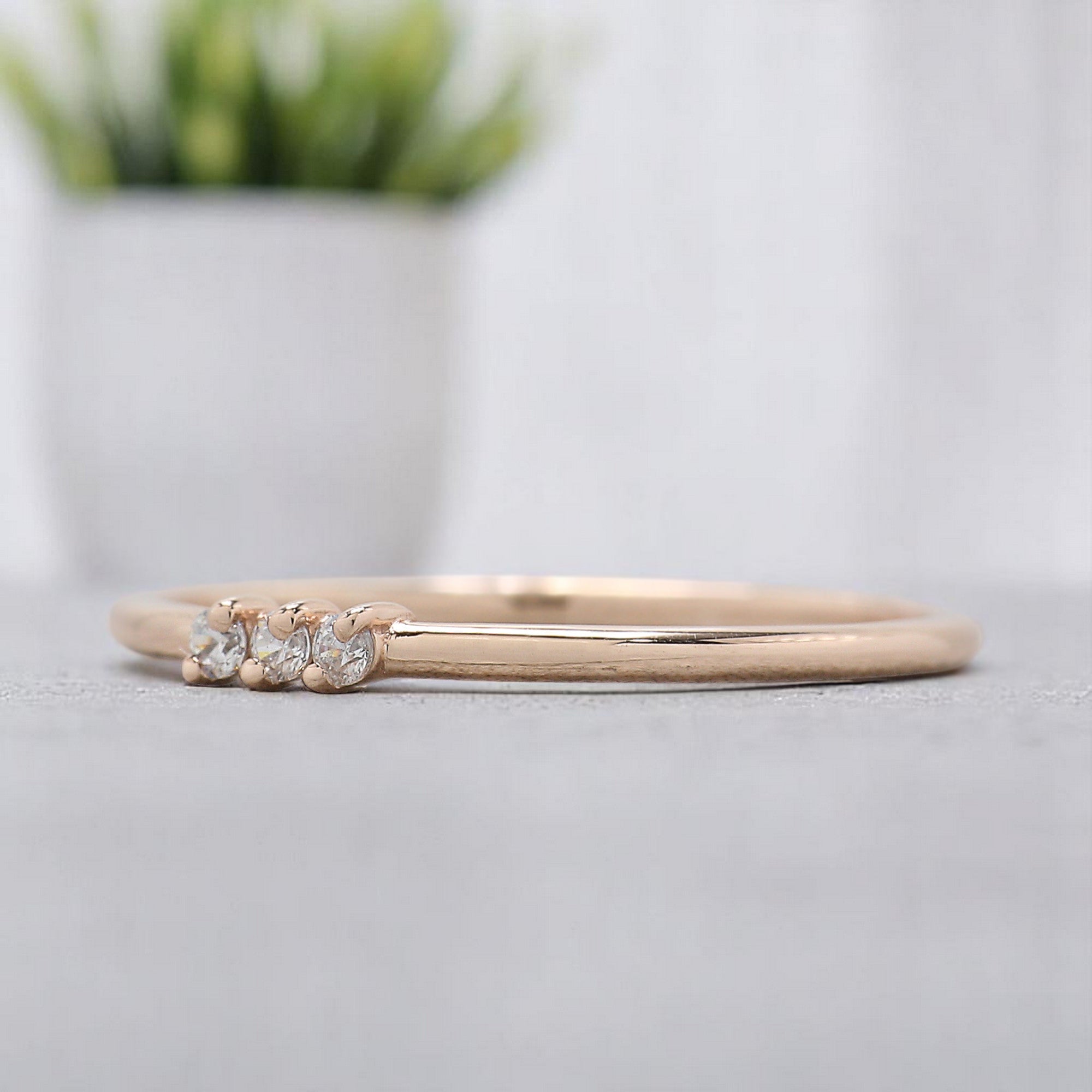 3 Round Diamond Ring 1.50 MM Diamond Wedding Band Minimalist Ring stacking dainty matching anniversary ring Silver/10K/14K/18K Band KD904