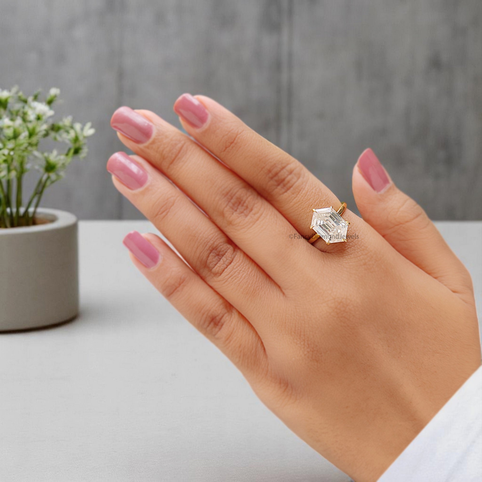 4.45 CT Hexagon Brilliant Cut Moissanite Engagement Ring Hidden Halo Setting Ring Wedding Ring Promise Ring For Women Gift For Her FD358
