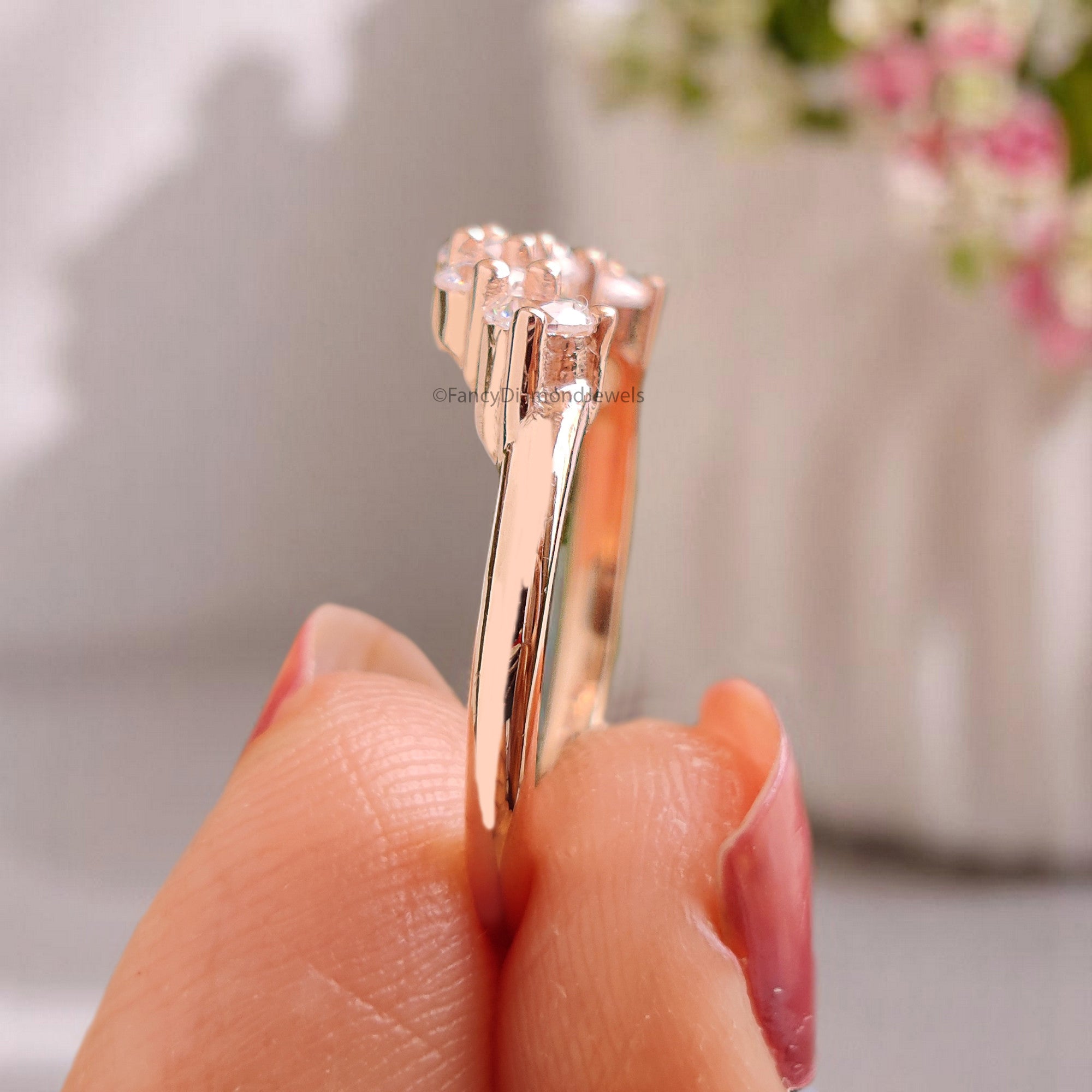 Five Round Diamond Wedding Band Silver/10K/14K/18K Band 3.00 MM Diamond Band Half Eternity Minimalist stacking dainty matching Ring FD370