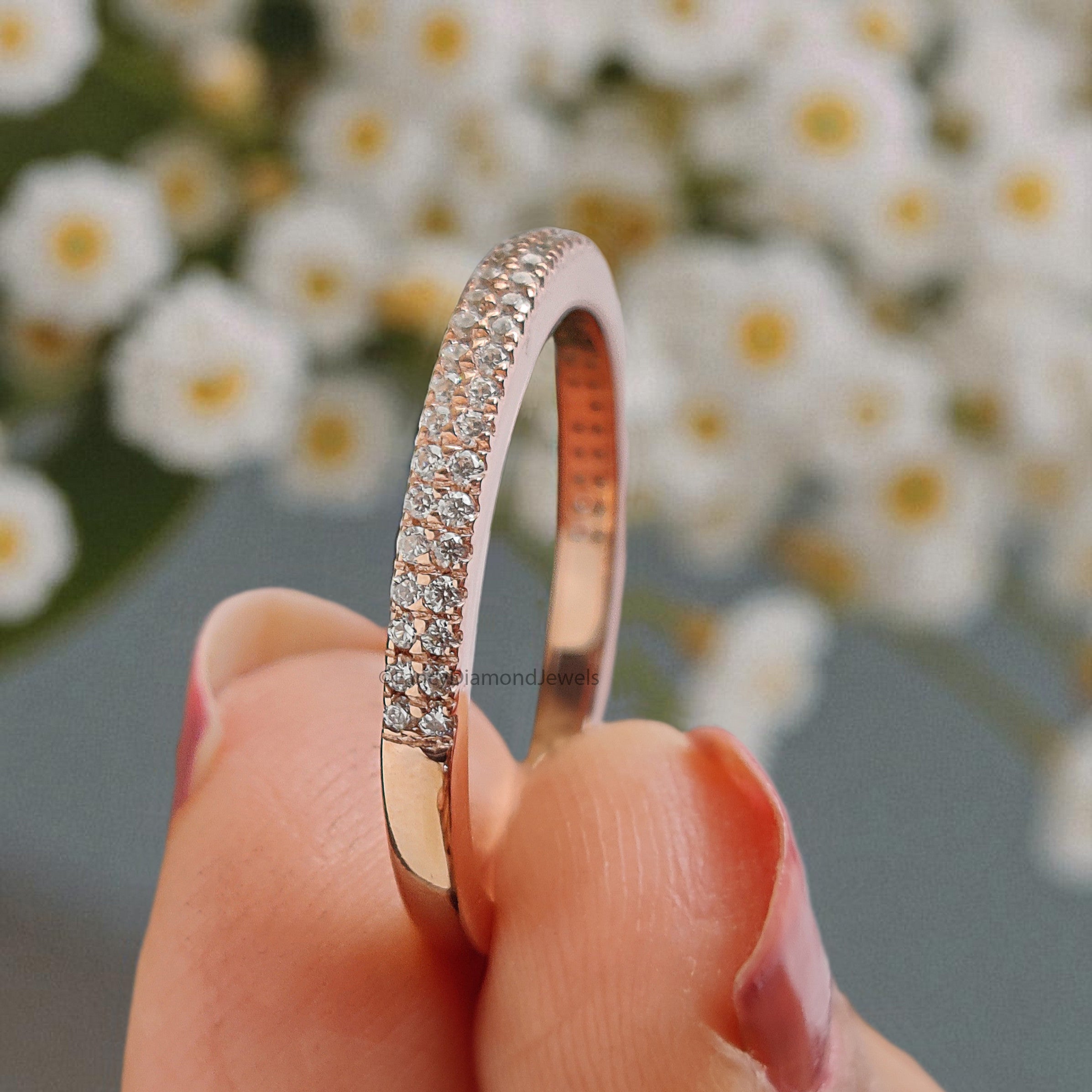 Round Cut Diamond Wedding Band Silver/10K/14K/18K Band Half Eternity Minimalist stacking dainty matching anniversary Ring Gift For Her KD888