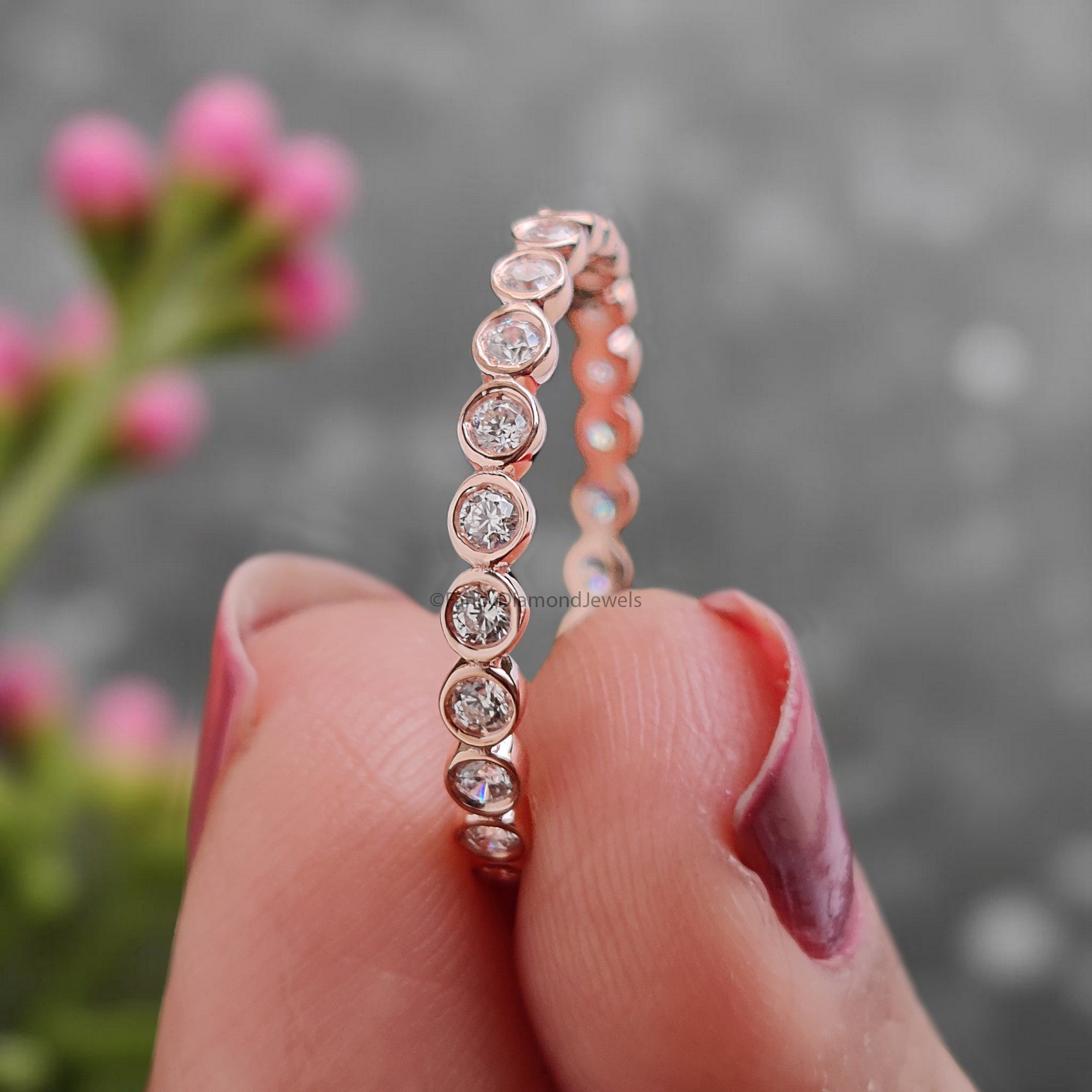 Bezel Set Silver/10K/14K/18K Band 0.36 CT Natural White Diamond Wedding Band Full Eternity Minimalist stacking dainty matching Ring KD889