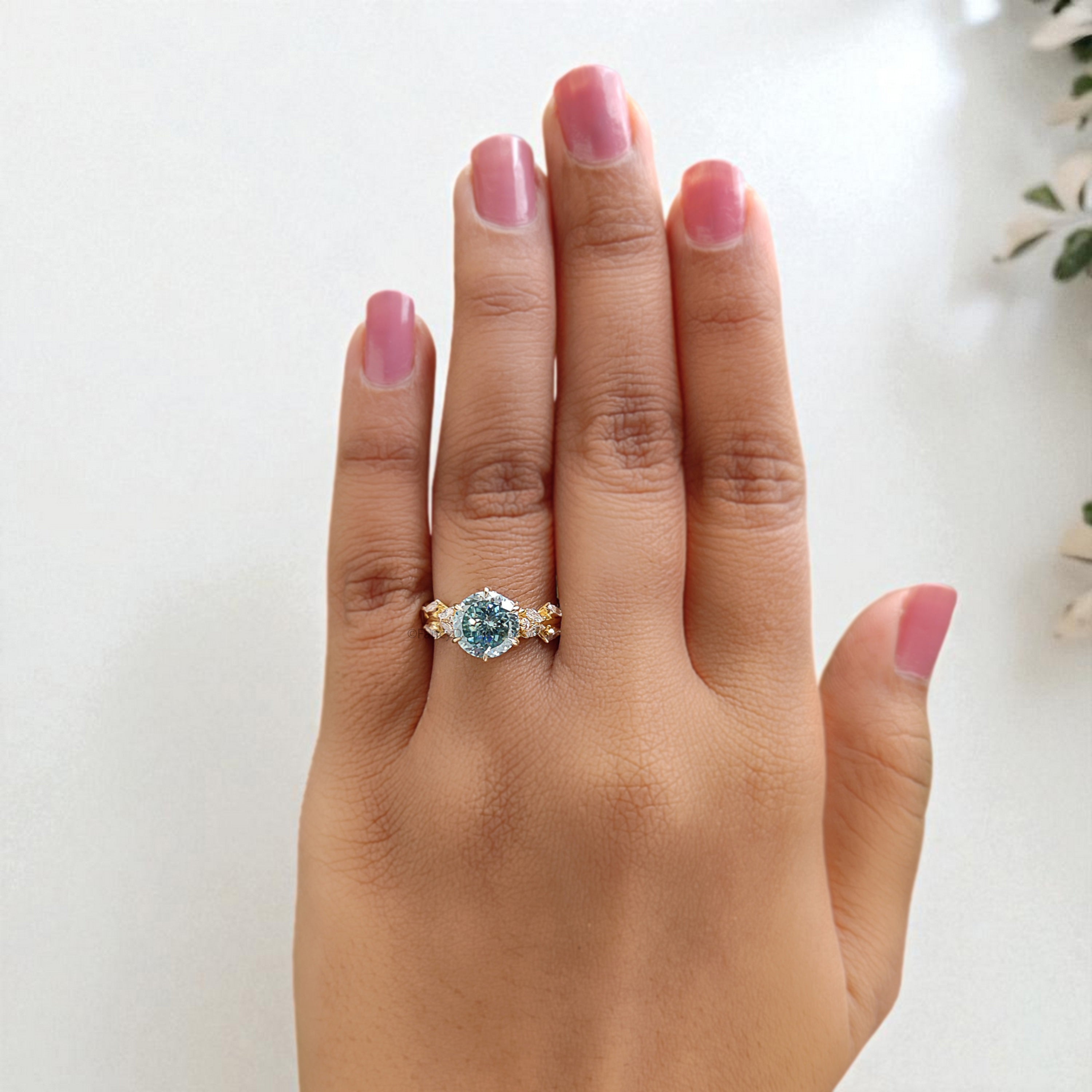 Floral Round Portuguese Cut Moissanite Engagement Ring Yellow Gold Ring Vintage Ring Anniversary Ring Nature Inspire Ring Wedding Ring FD408