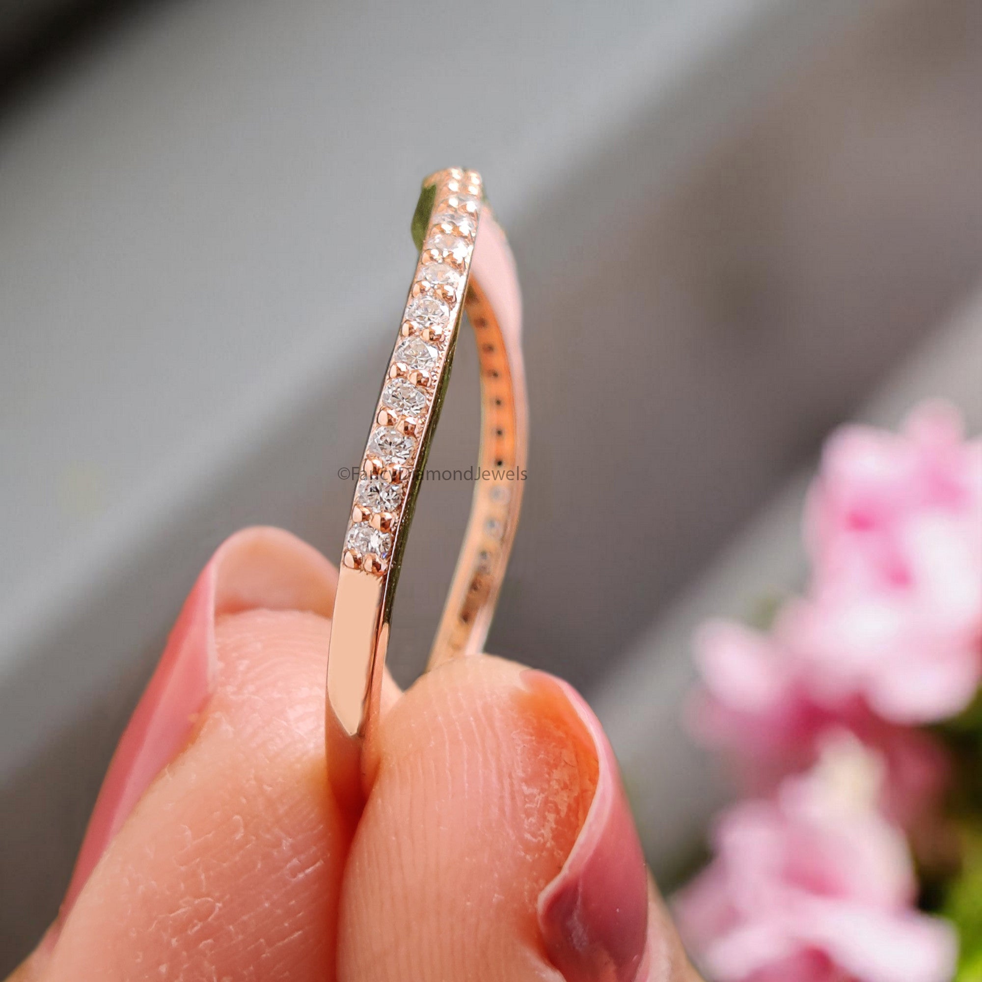 V Shaped Wedding Band 0.20 TW Round Diamond Band Rose Gold Silver/10K/14K/18K Engagement Band Half Eternity Anniversary Ring FD377