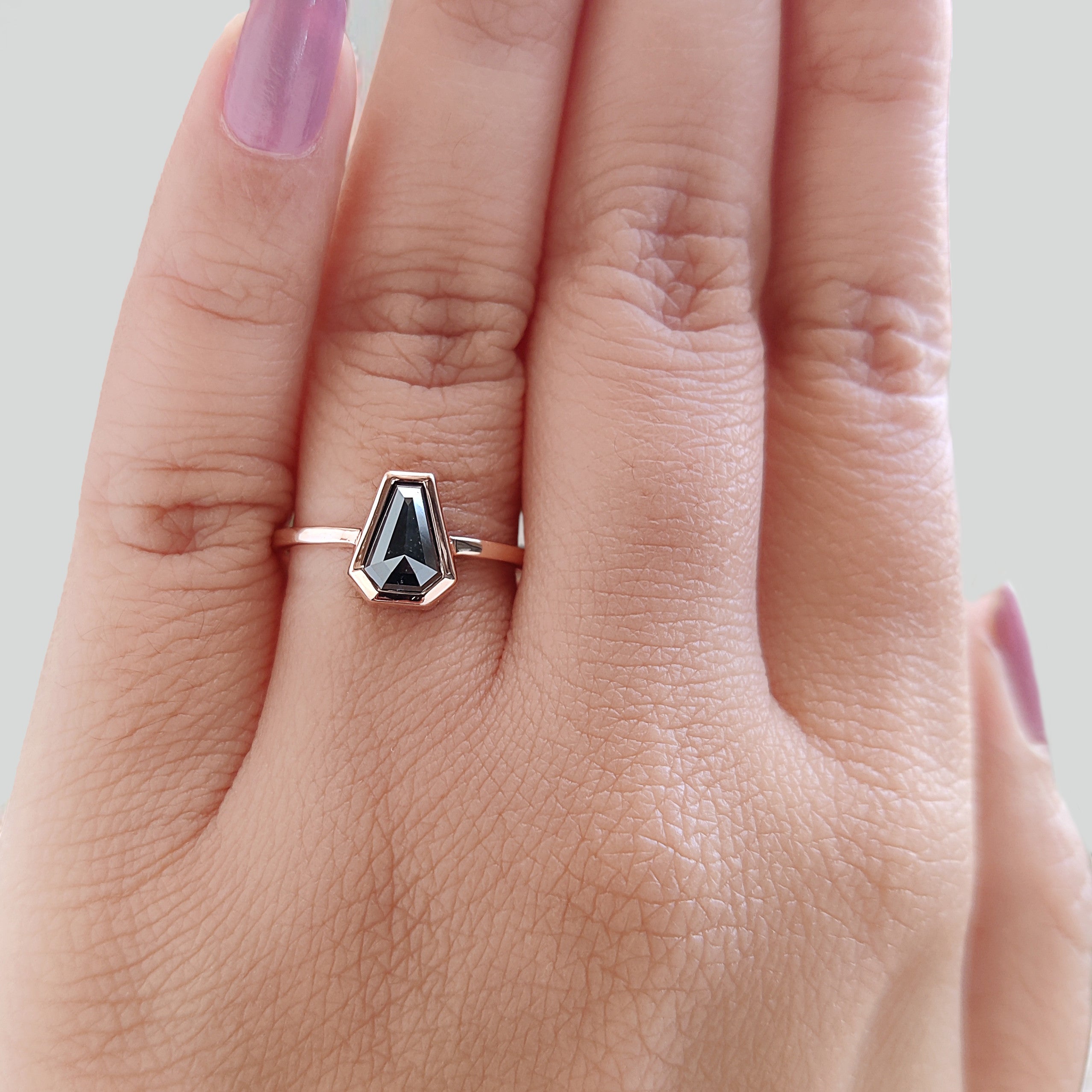 Coffin Black Color Diamond Ring 0.97 Ct 7.54 MM Coffin Shape Diamond Ring 14K Solid Rose Gold Silver Engagement Ring Gift For Her KDN2557