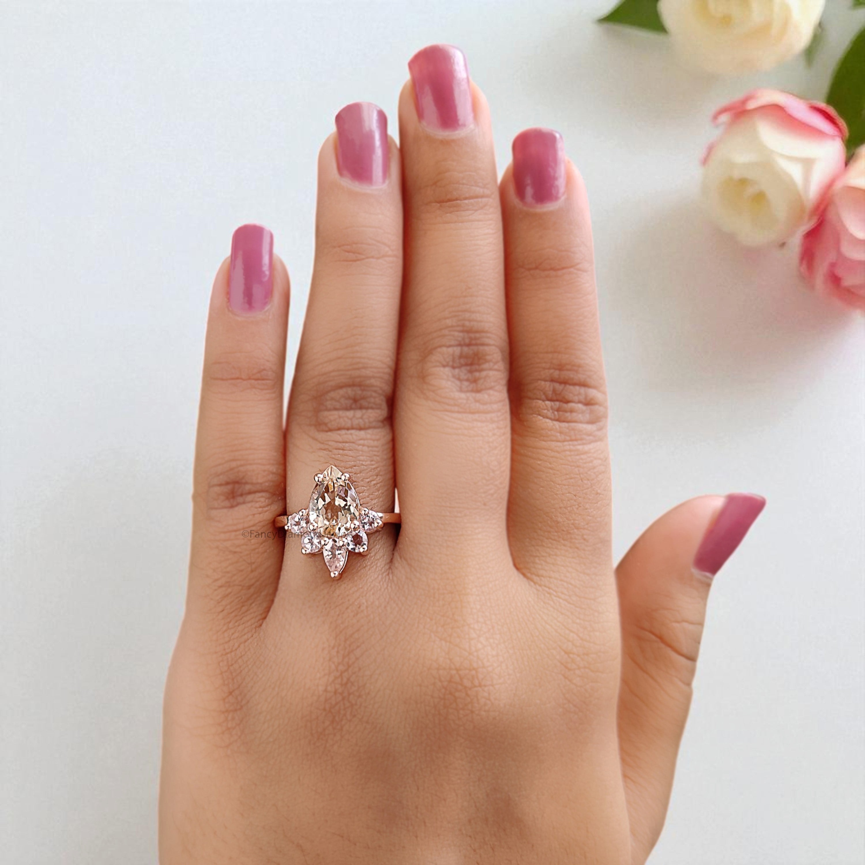 1.70 CT Pear Cut Natural Morganite Engagement Ring Rose Gold Ring Pear Shape Wedding Ring Unique Vintage Anniversary Ring Gift For Her FD436